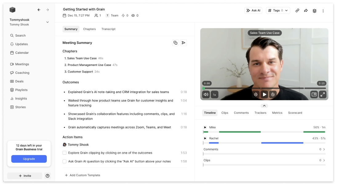 Screenshot of grain interview
