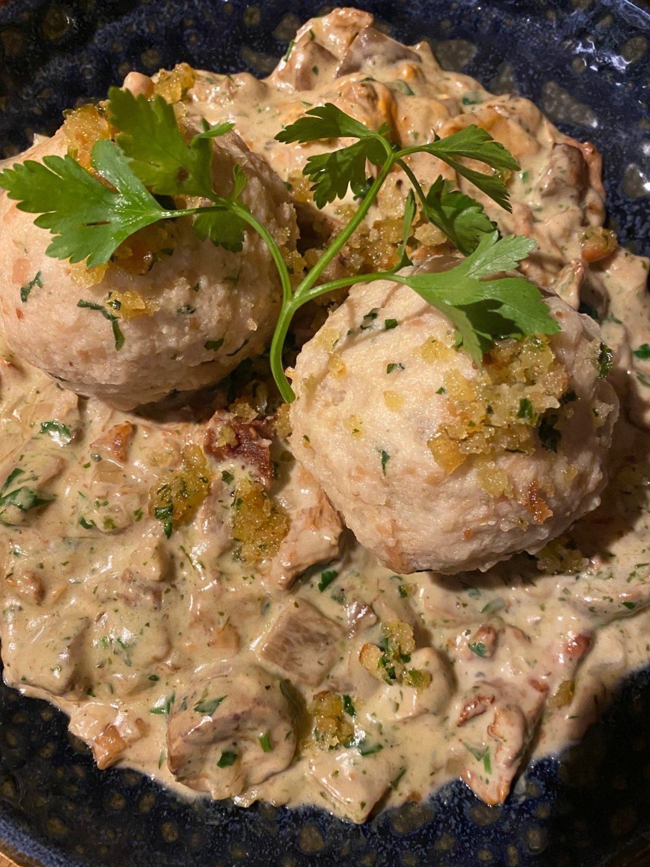 Mushroom ragout with bread dumplings