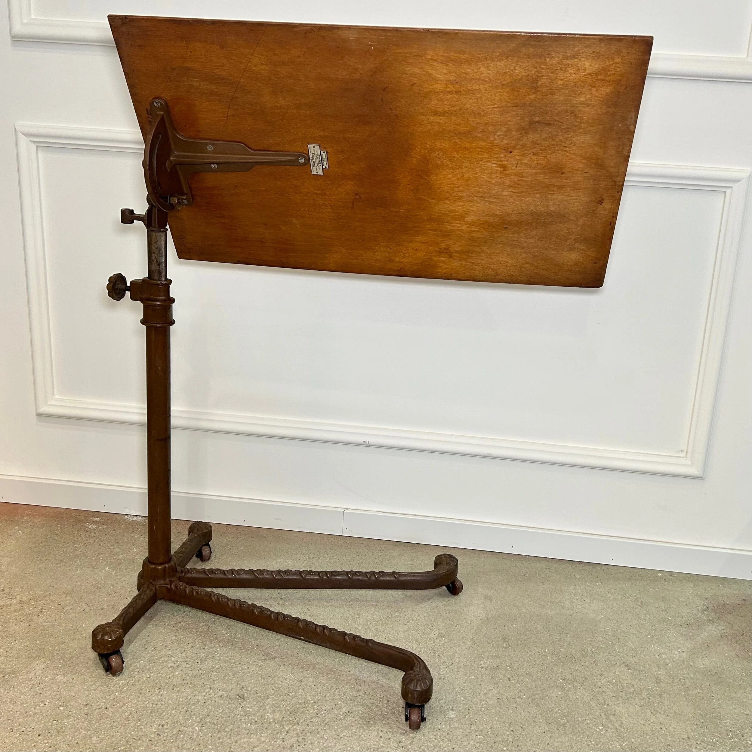 original edwardian reading table cast iron foot oak table top