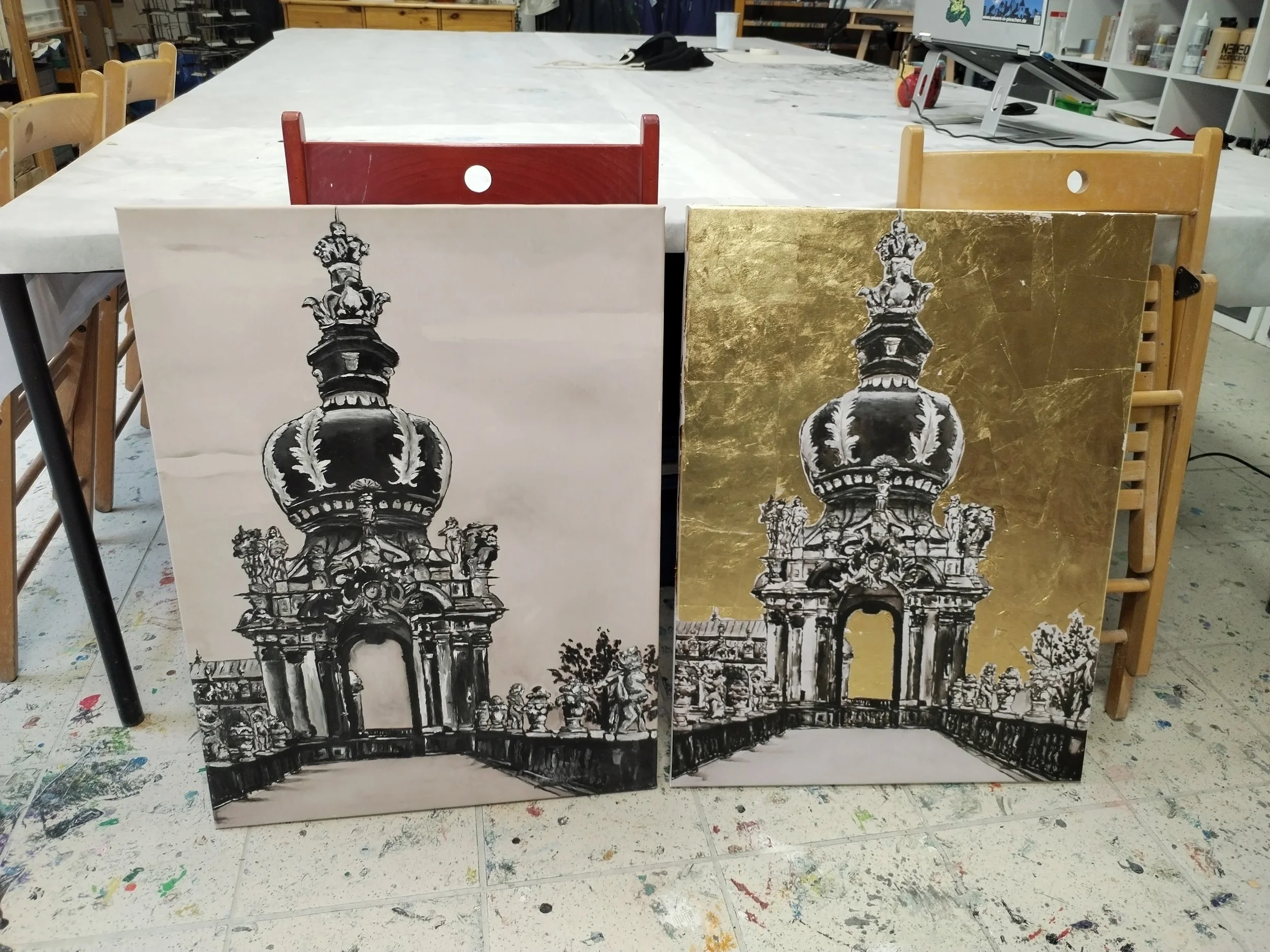Kunstdruck auf Leinwand vom Zwinger Dresden, mit Blattgold