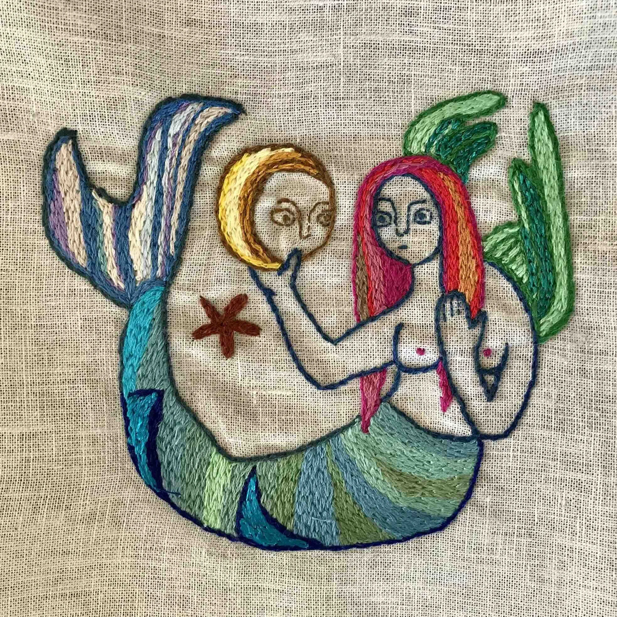 Havfrue/månespejl amulet, 22x22 cm