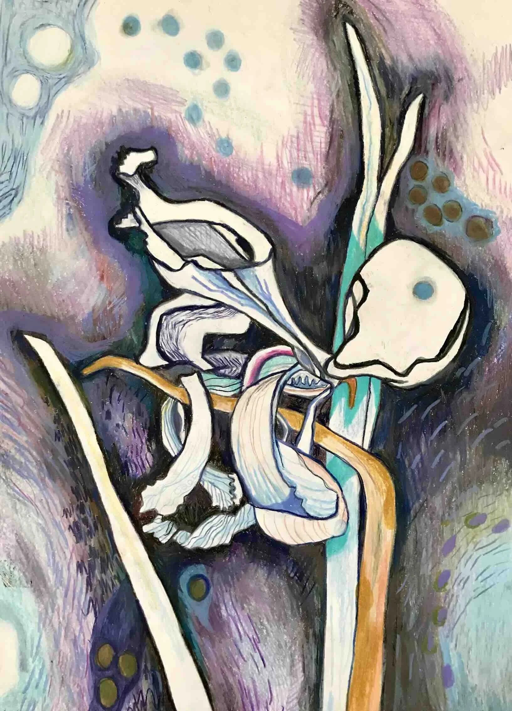 Iris 4, oliekridt på papir, 58x42 cm