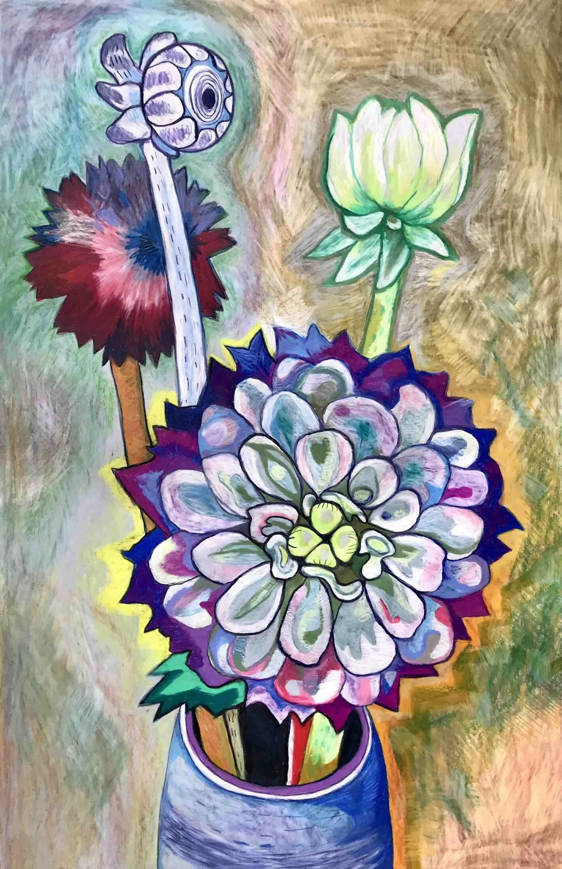 Georgine 2, oliekridt på transparent papir, 102x66 cm
