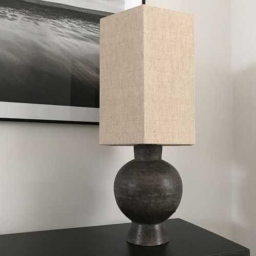 Stoneware Table Lamp With Linen Shade, Stoneware Table Lamp