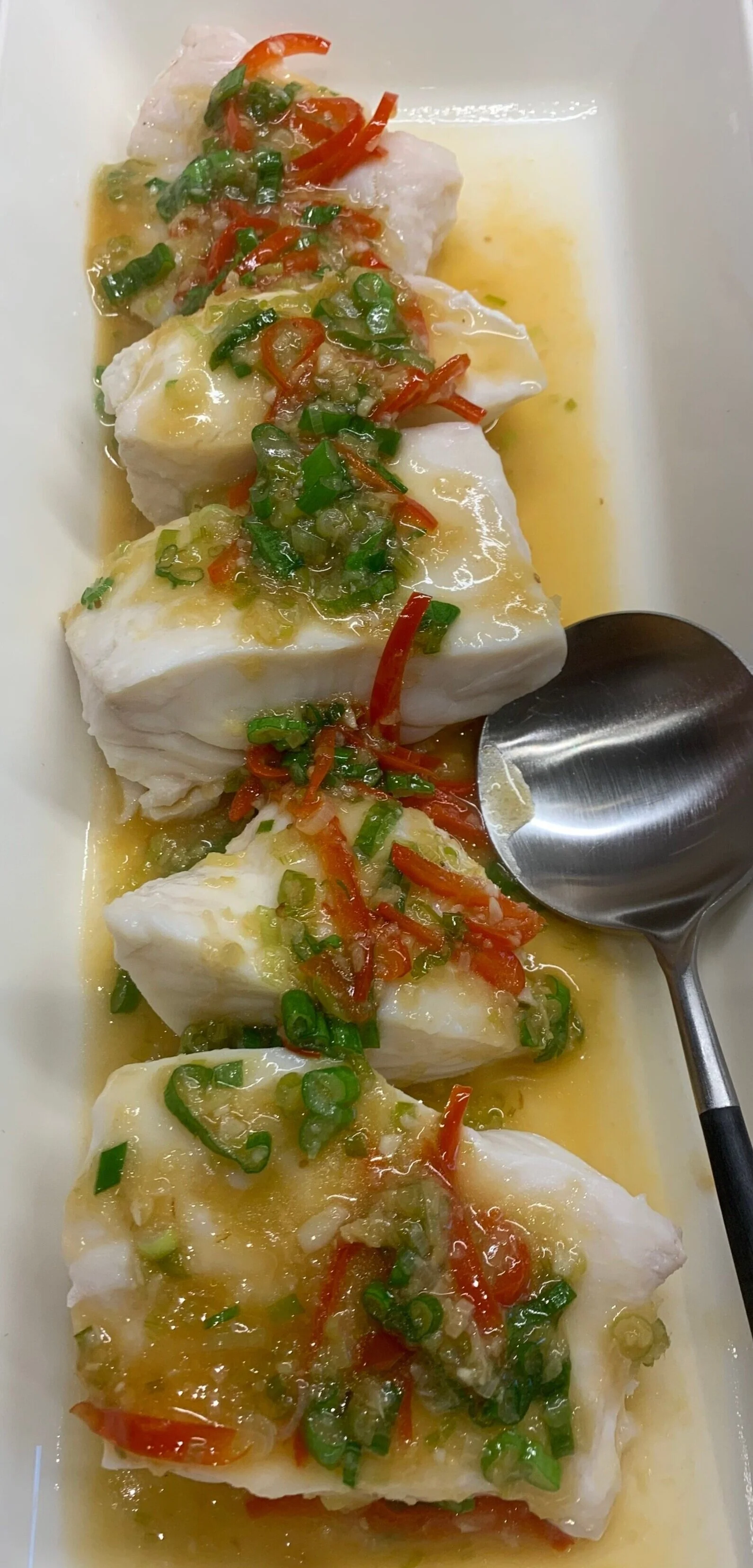 EATS:  Steamed Halibut + Ginger Garlic Sauce 