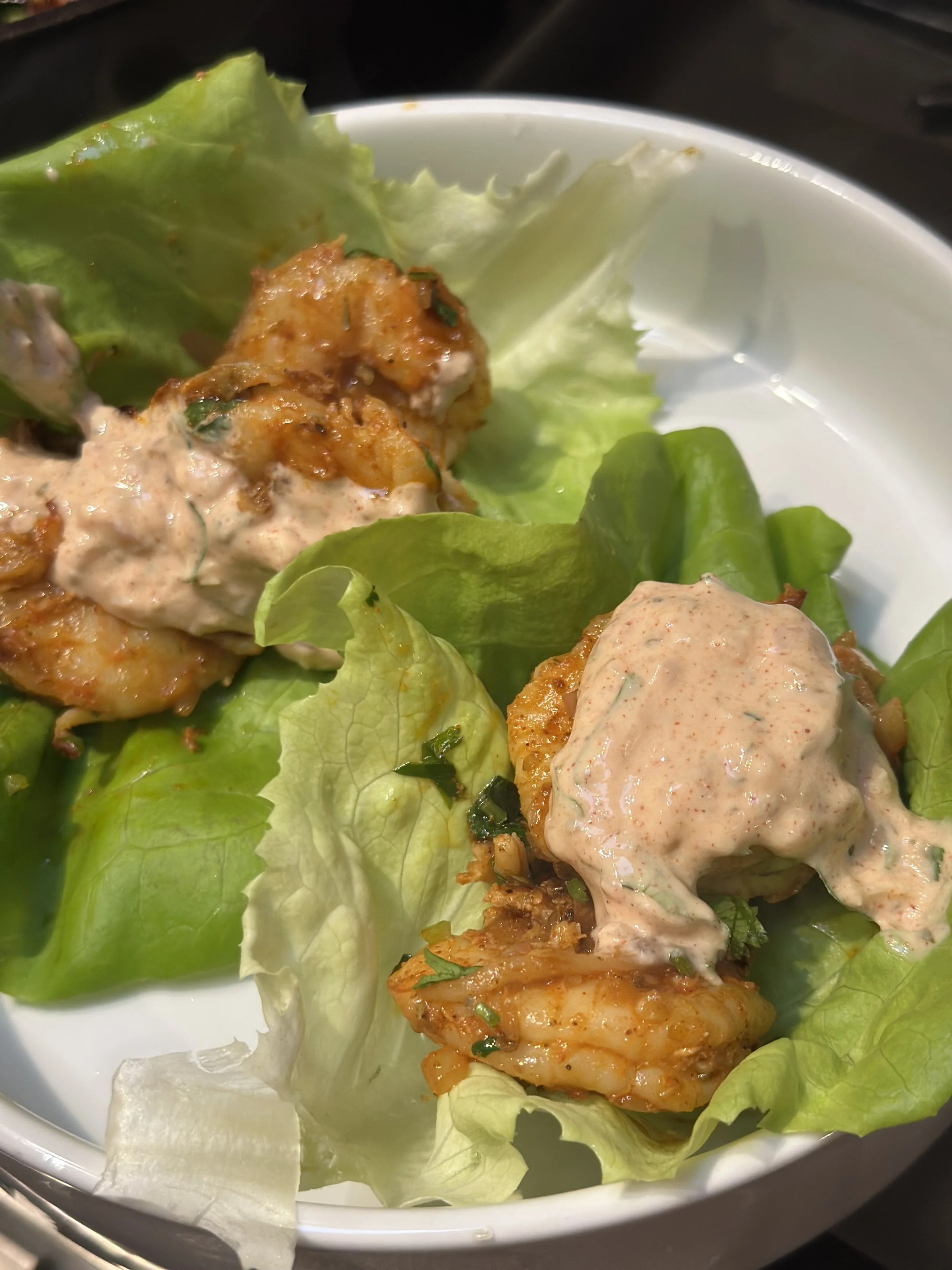 Cajun Spice Shrimp with Lettuce Wraps with Greek Yogurt Remoulade
