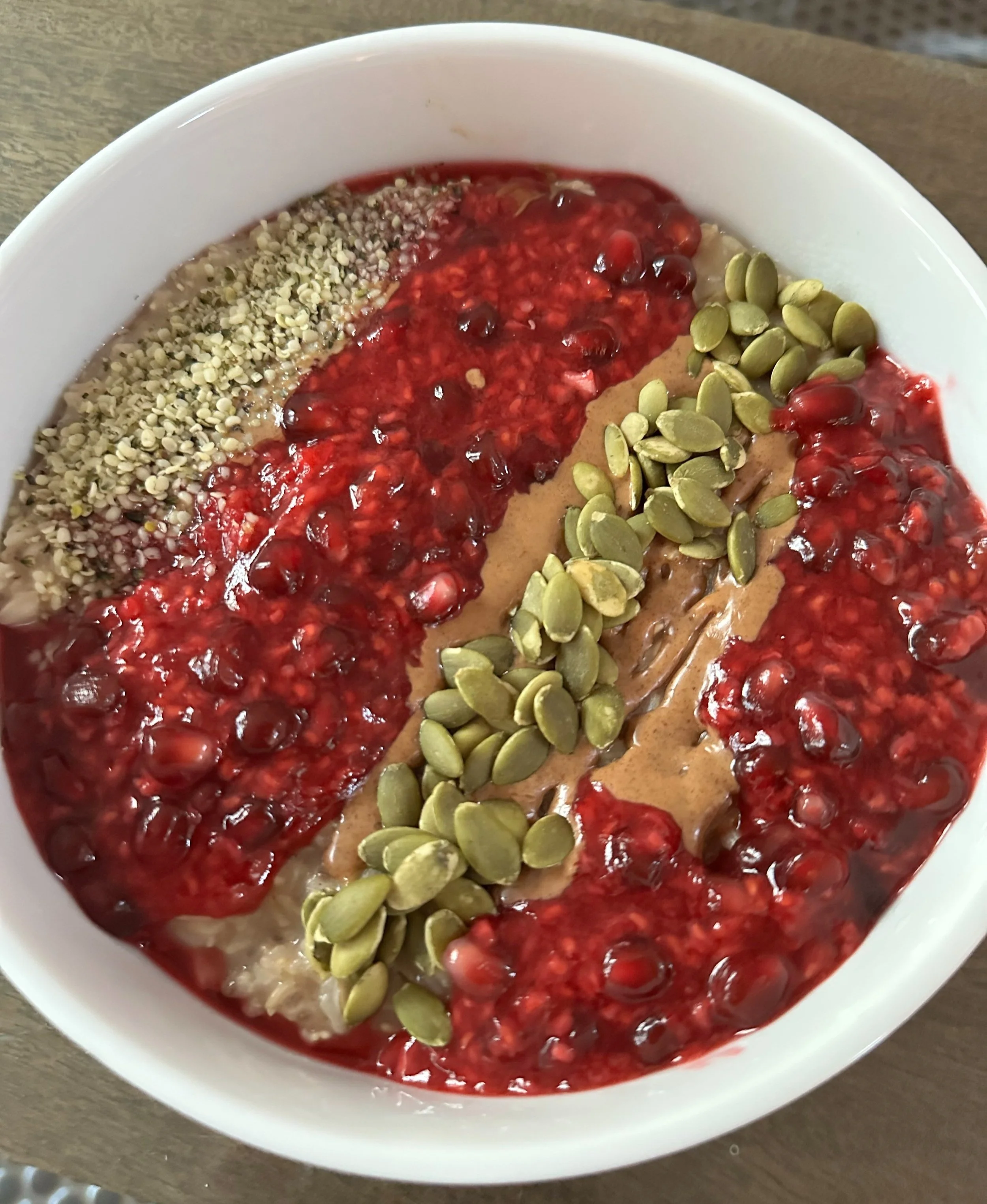 Vegan Oatmeal with Almond Butter &amp; Raspberry Pomegranate Jam