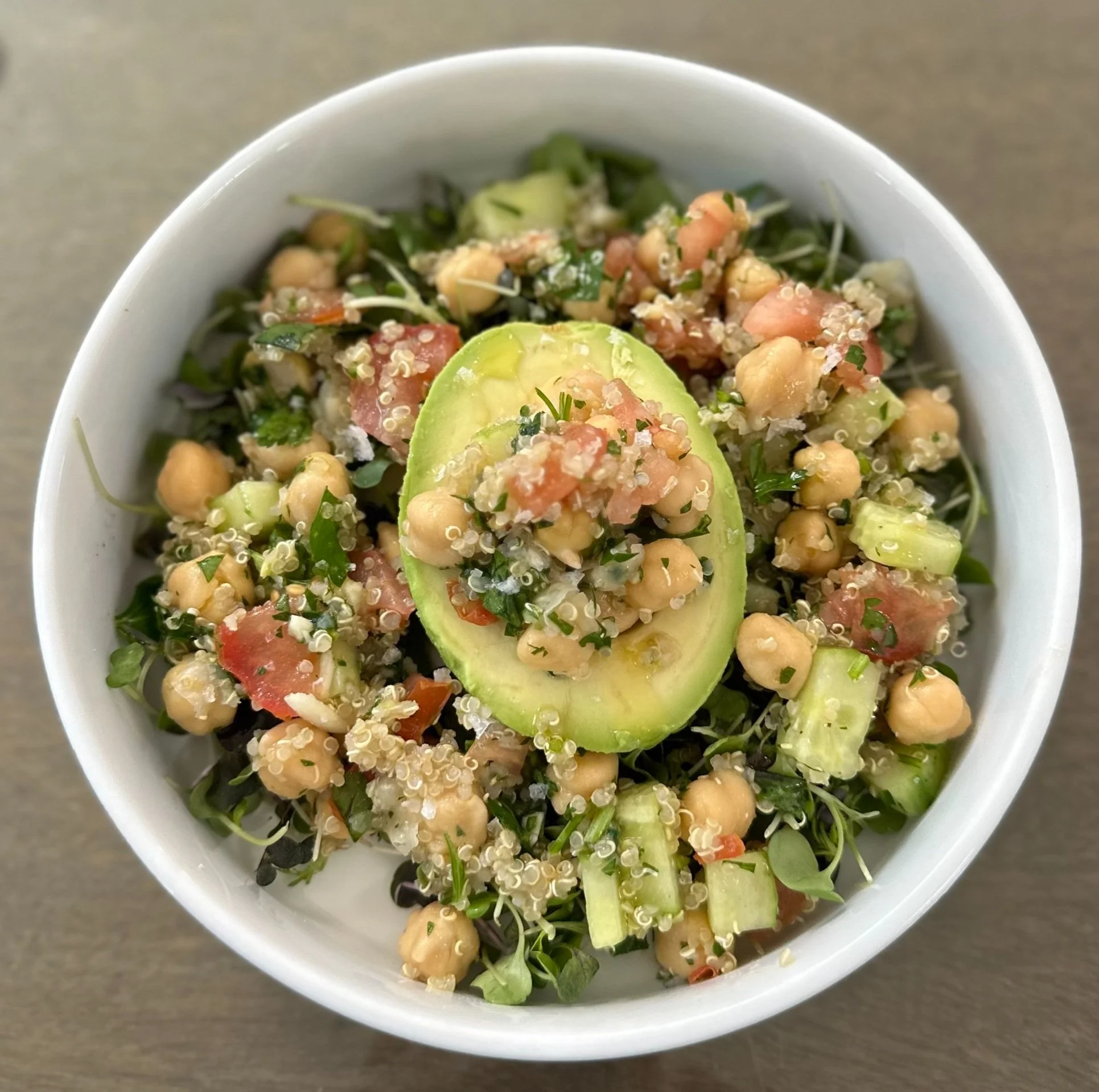 Quinoa-Stuffed Avocado with Chickpea &amp; Herb Salad 