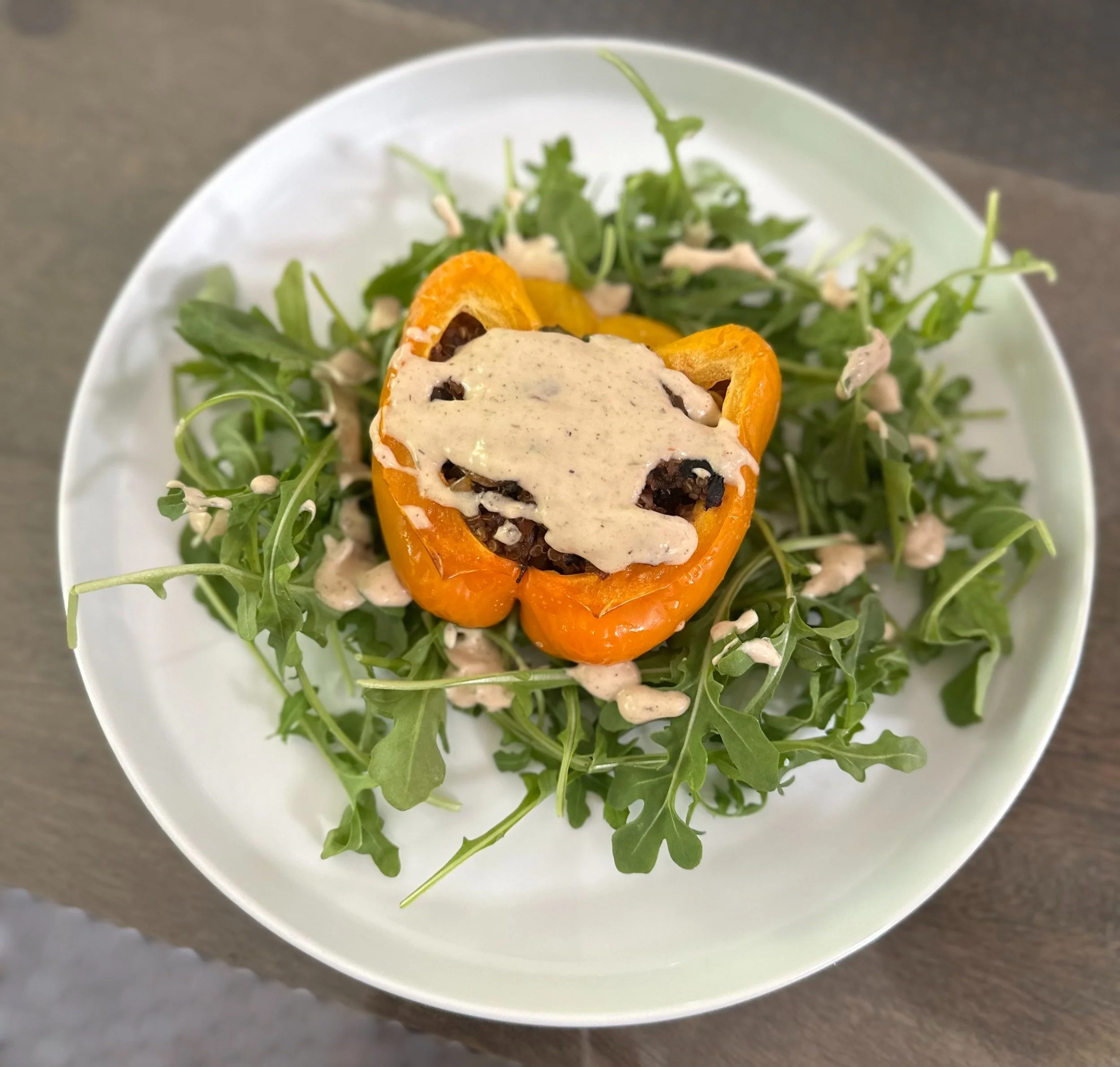 Quinoa &amp; Mushroom Stuffed Peppers with Creamy Jalapeño-Yogurt 