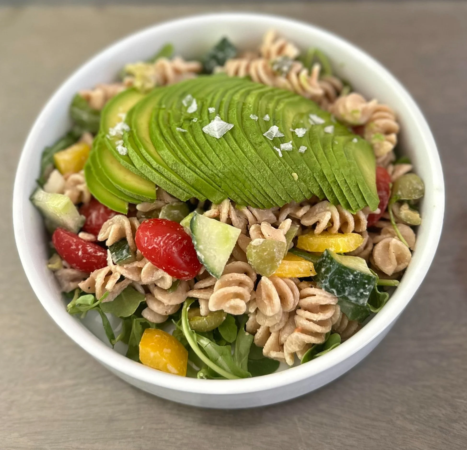 Vegan Greek Pasta Salad with Creamy Lemon Dressing