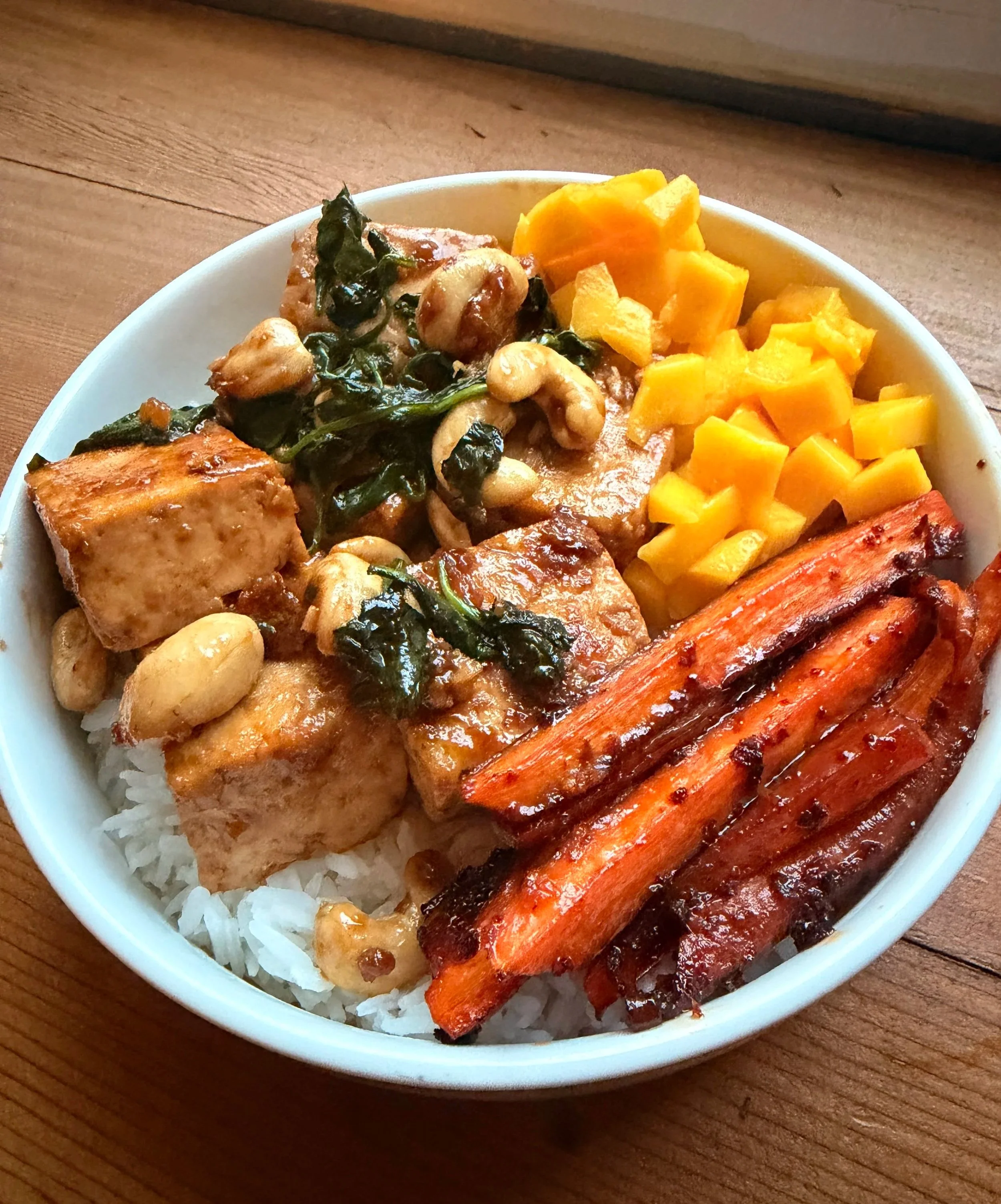 Ginger Sesame Tofu & Mango Rice Bowl