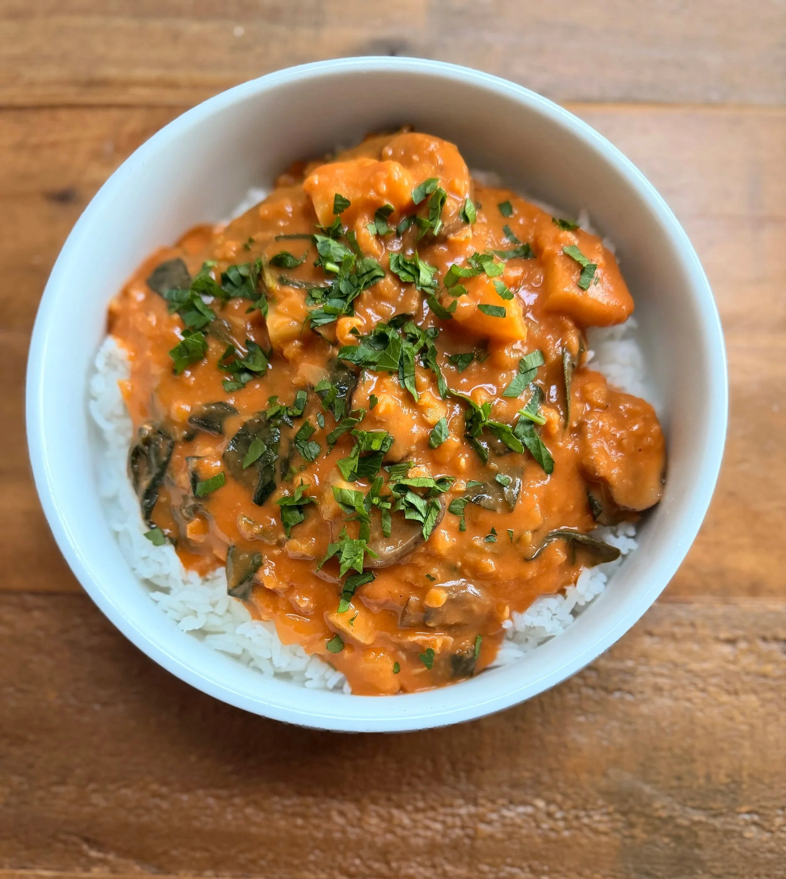 Golden Coconut Lentil &amp; Mushroom Stew with Spinach