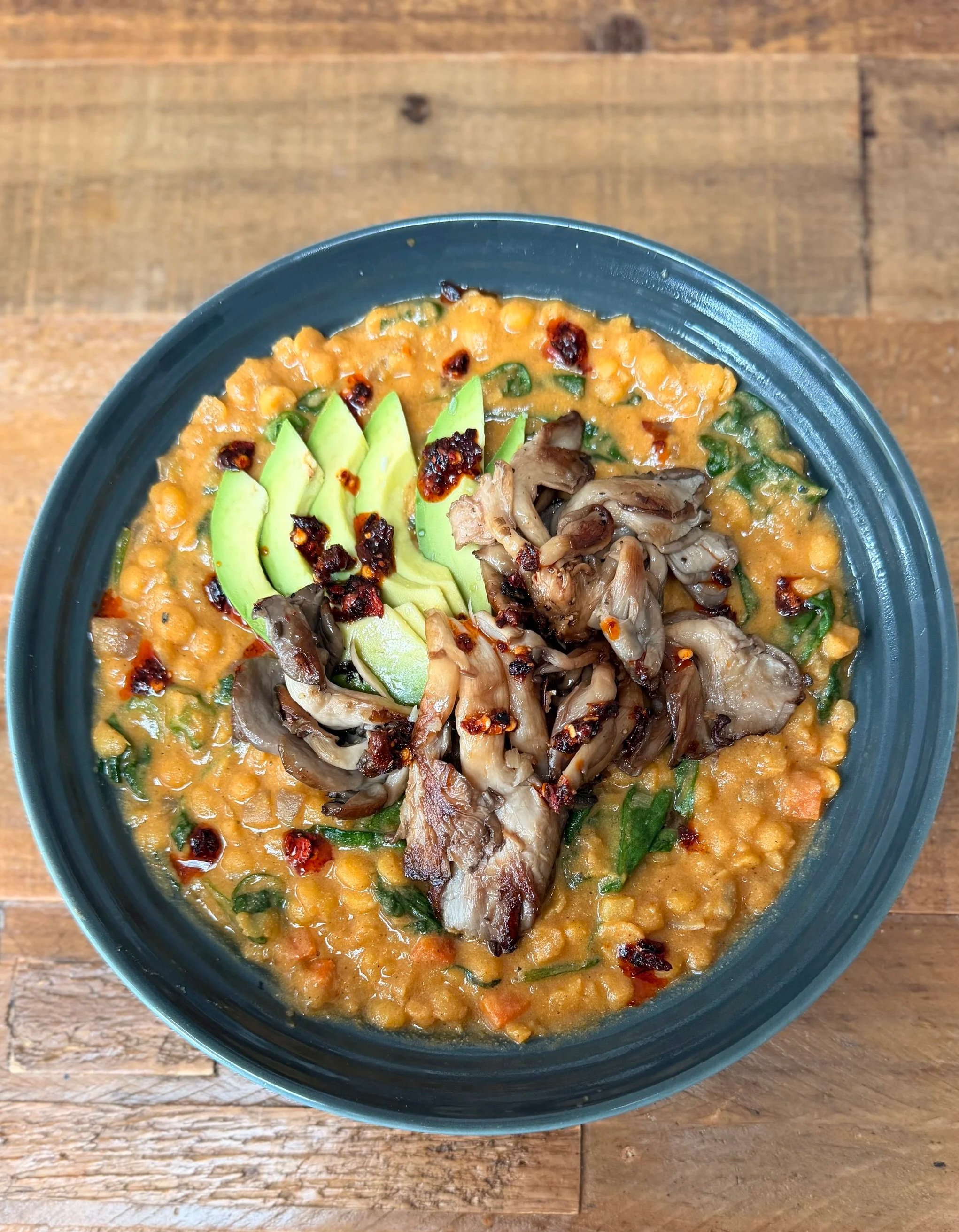 Creamy Curried Mung Beans with Crispy Oyster Mushrooms