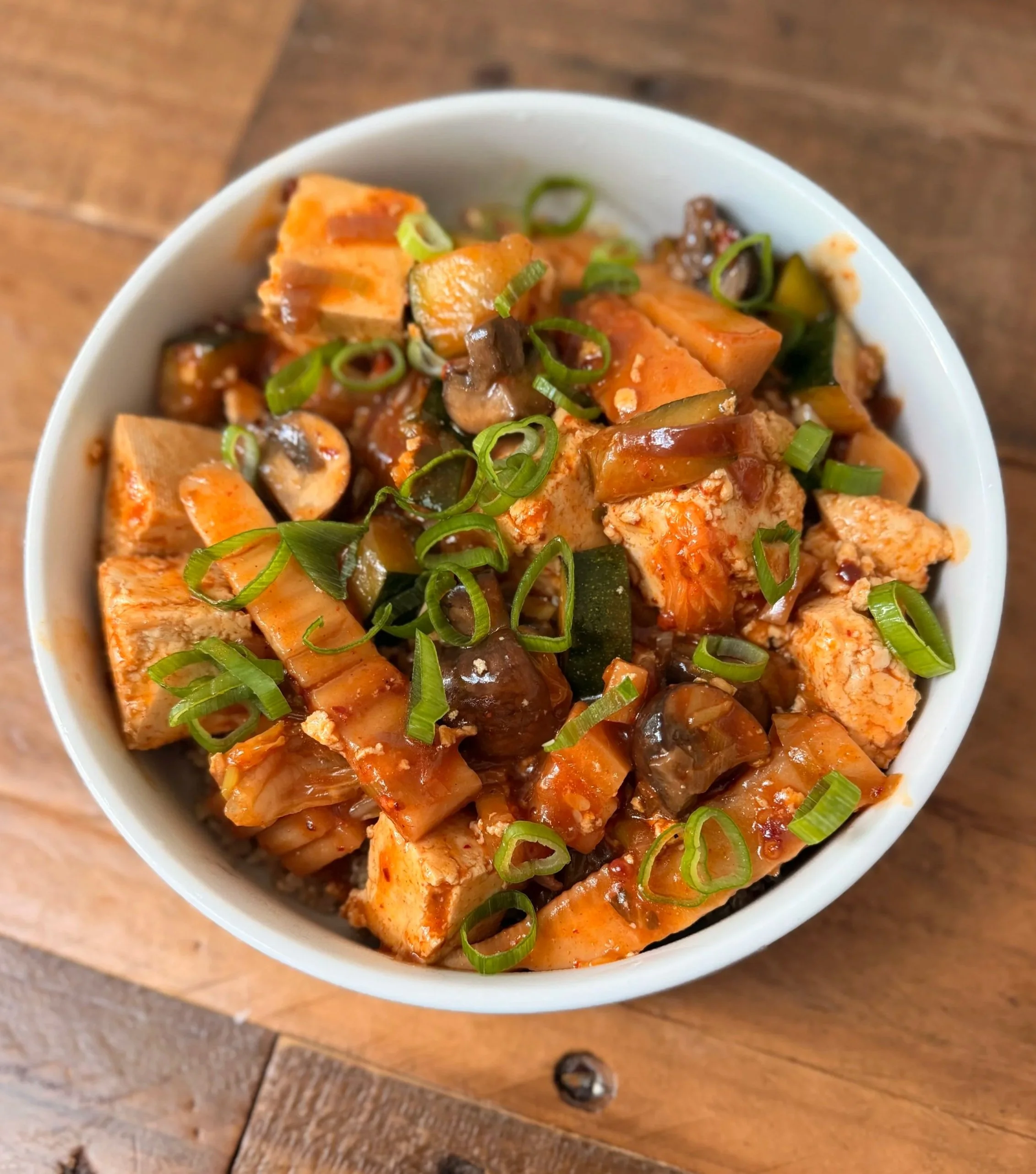 Spicy Kimchi Tofu Stir-Fry with Ginger, Bamboo Shoots &amp; Vegetables