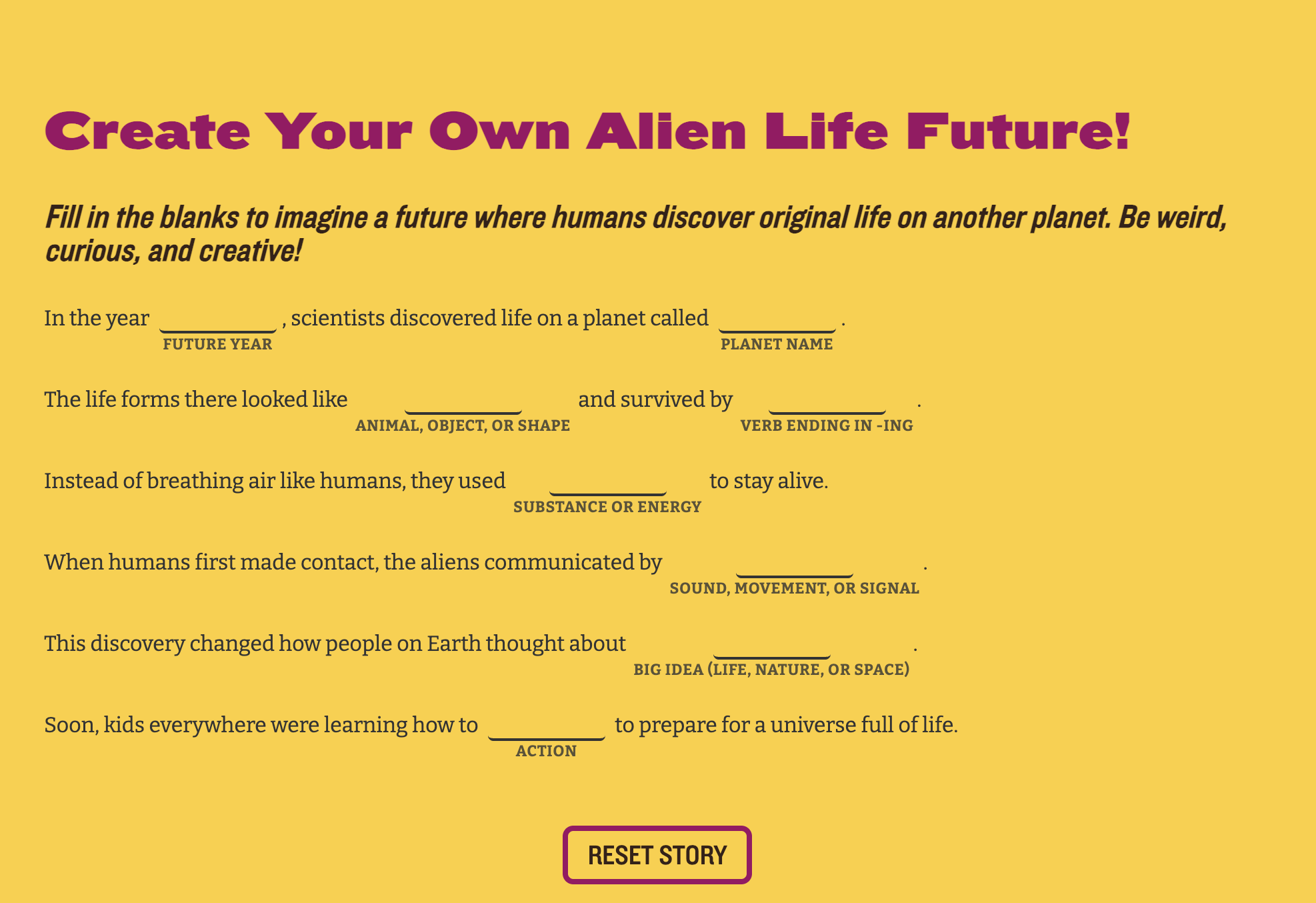 Tomorrow Tribune Alien Life Mad Libs.png
