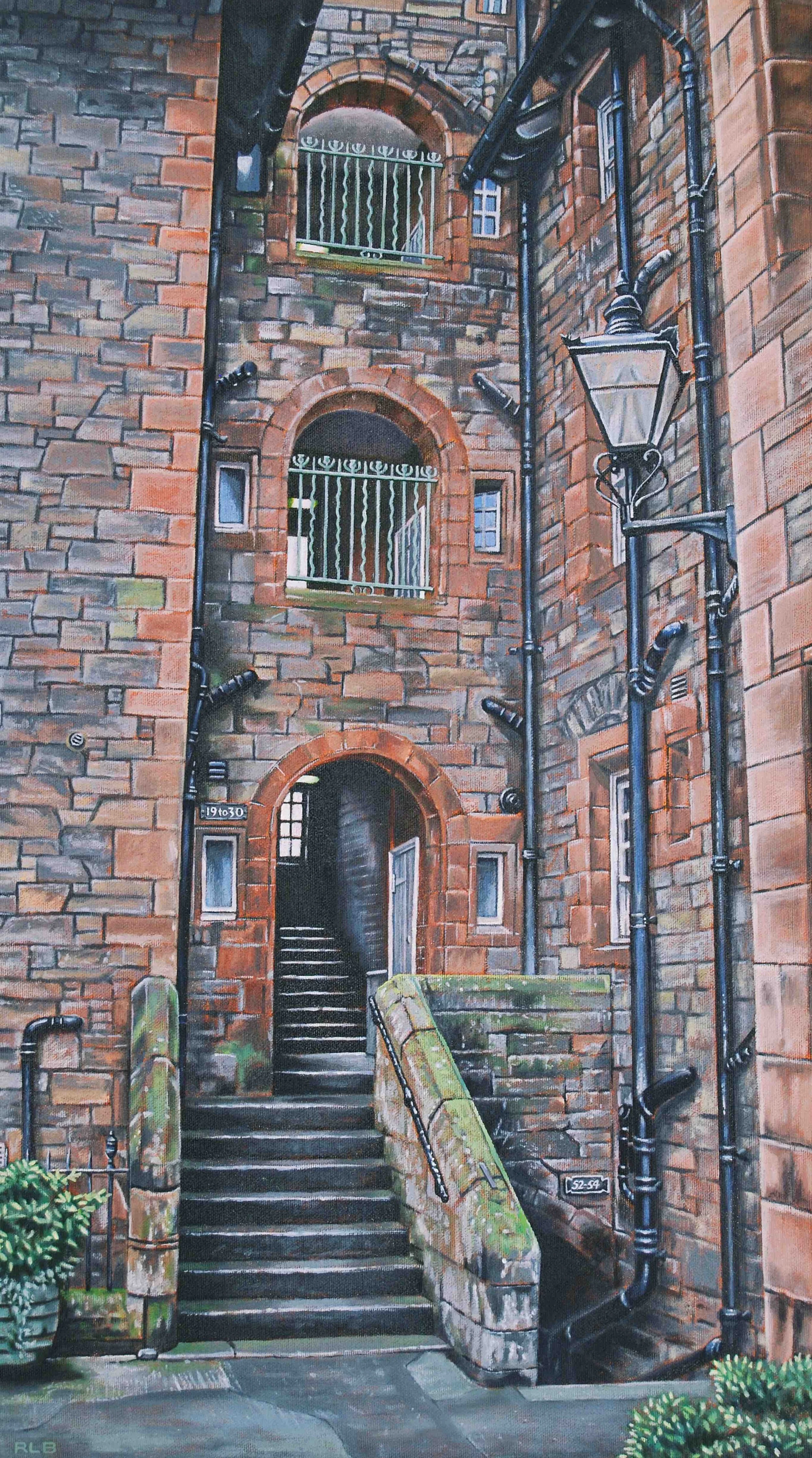 Well Court Stairwell  oil on canvas  13.25”x24”  sold
