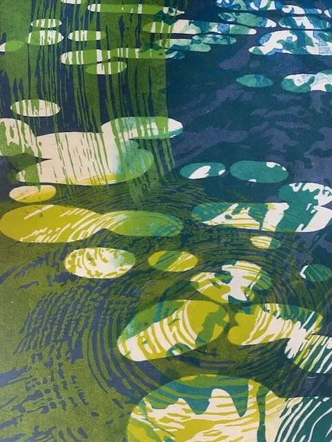 110. 'Pond', Woodblock monoprint by Janet Cathey