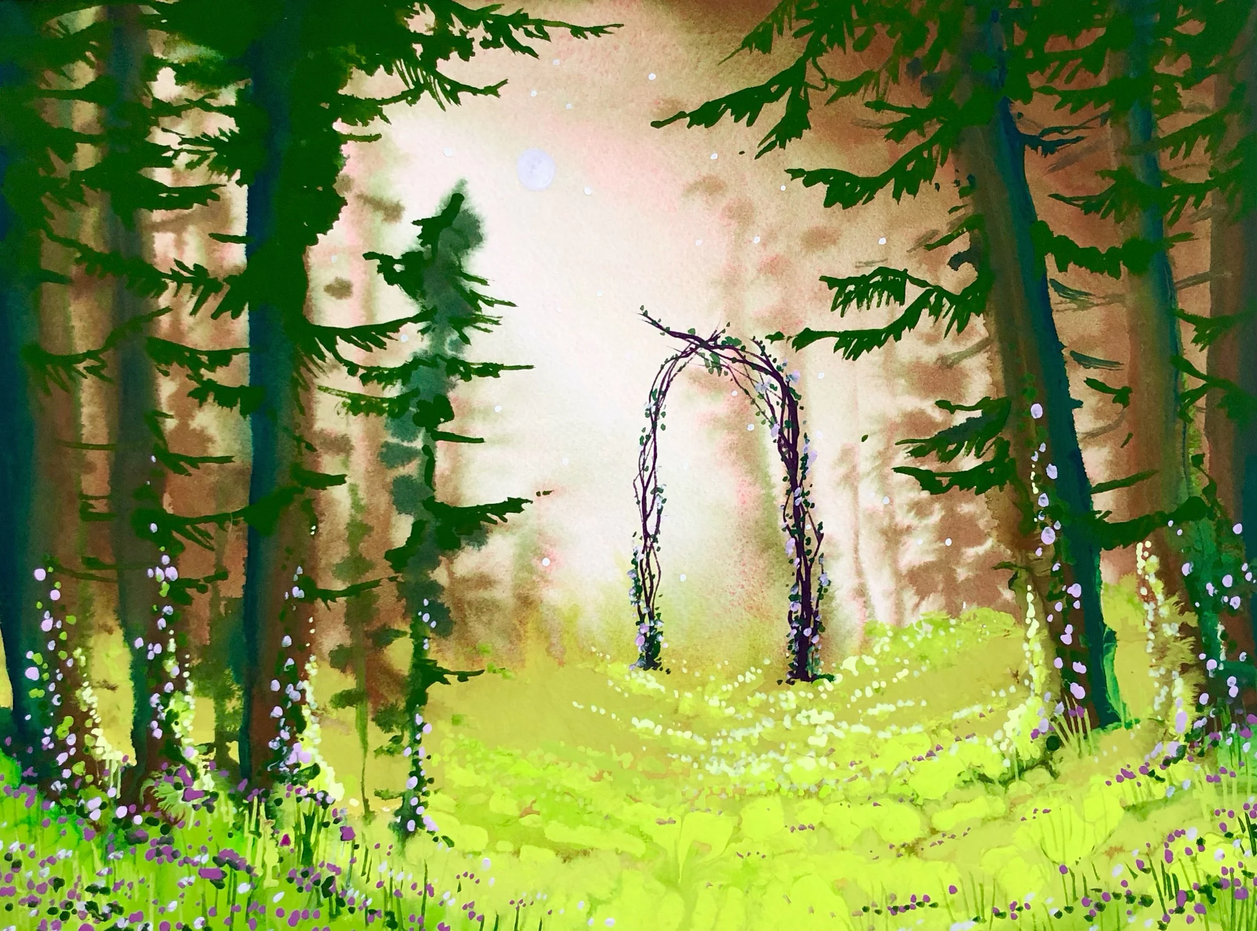 76. 'Forest Portal', Gauche on watercolor paper by Joanne Gravelin