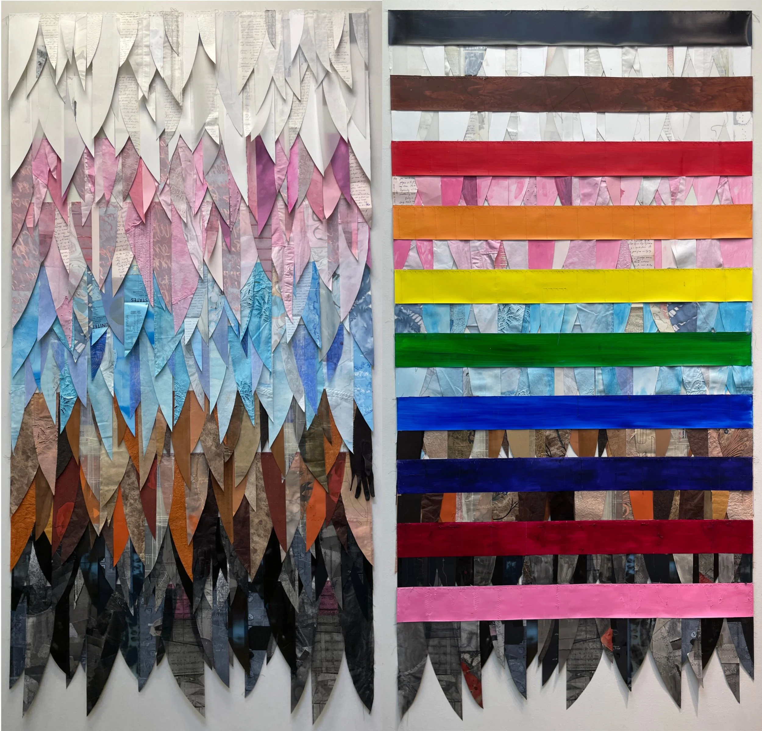 57. 'day-to-day', machine, hand-sewn, with paper by Susan Smereka