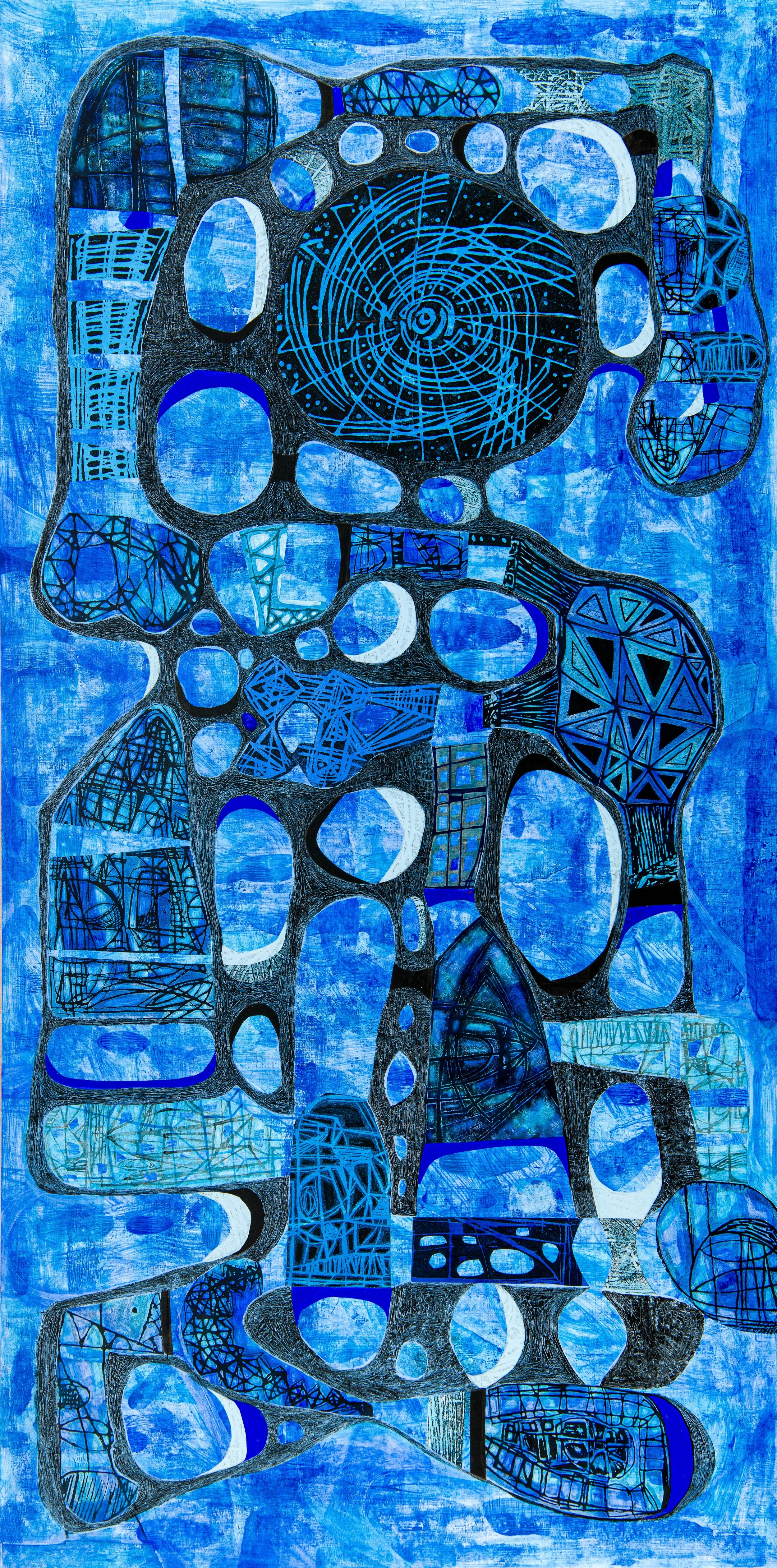 118. 'Sitting In Infinity', Collage-acrylic relief print and painting by Julie Dunigan