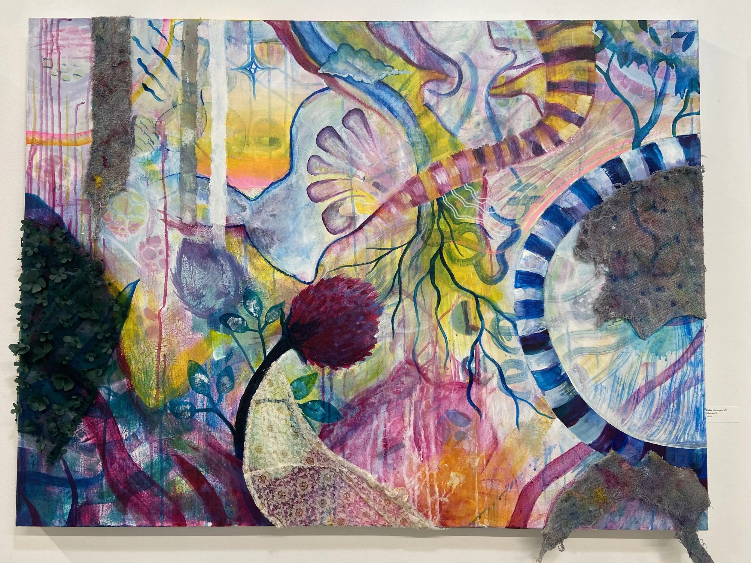 74. 'Fushigi Garden II', acrylic & cloth on canvas by Dakin Fuller