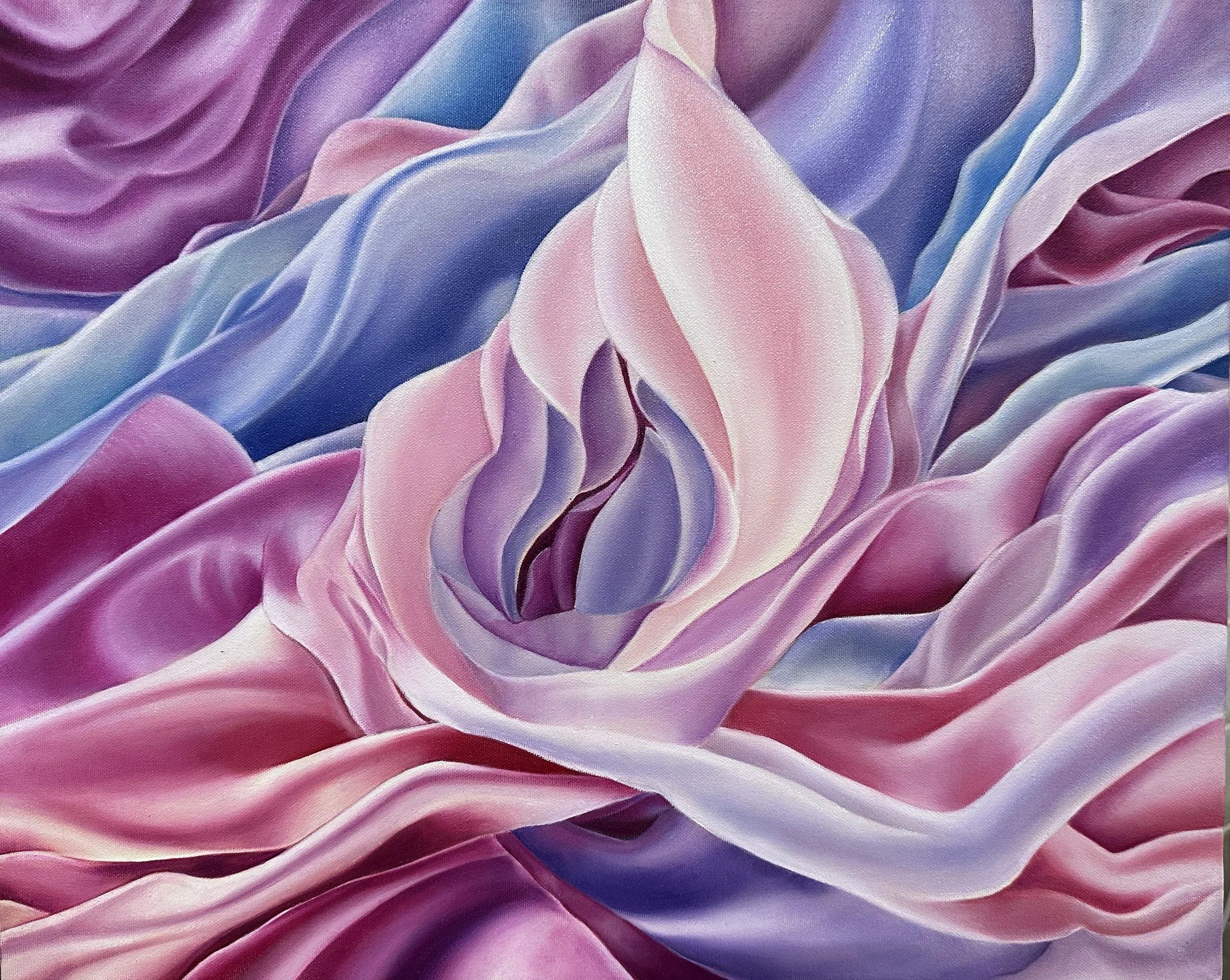 91. 'In the Folds of Blush and Bloom', oil by Elena Lazo-Meyer