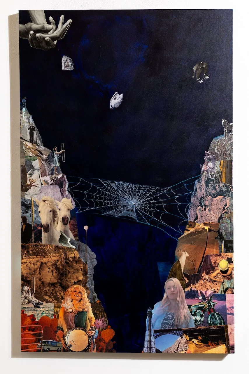 82. 'My Side Of The Mountain', collage, acrylic, ink, spray paint, oil on canvas by Vanessa Compton