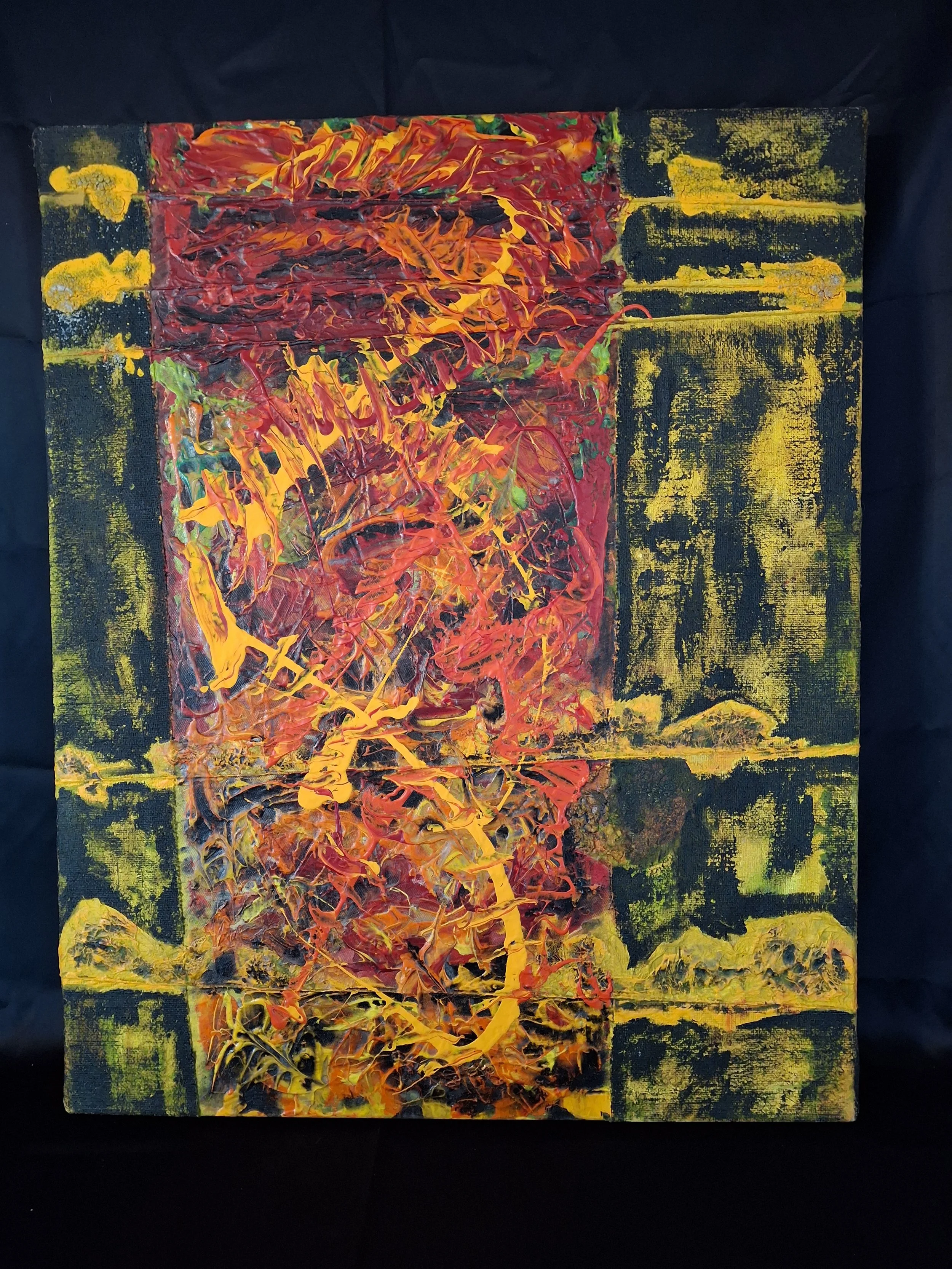 55. 'Jump', Acrylic, burlap, mixed media on board by Bob Hooker