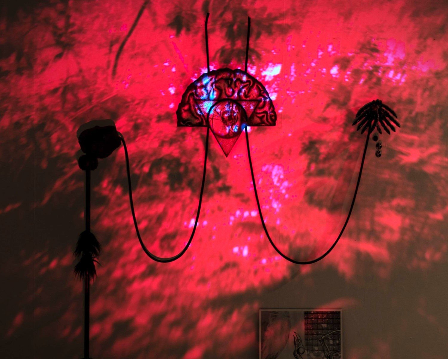 'She Sees' 2022 Digital collage print on vinyl and lazer cut plywood, paint, rope, fake eyelashes.jpg