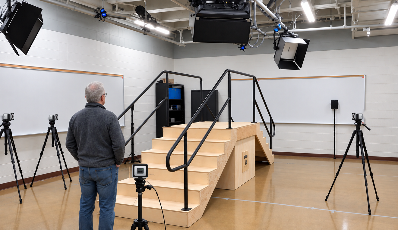 AI view of the stair navigation in the lab space.