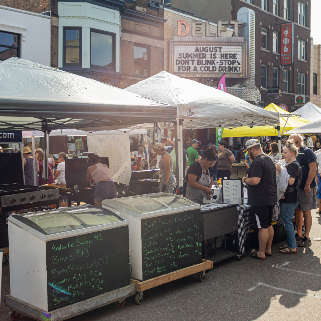 Vendor tents set up on Washington St. for the Wednesday night market.