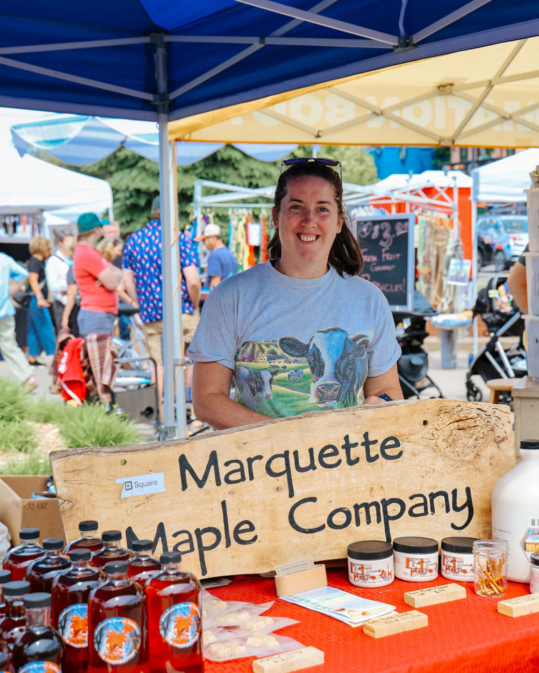 Marquette Maple Co.'s merchandise and market stand. 