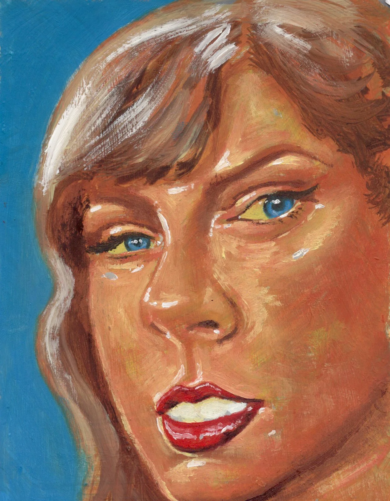 Taylor Swift 17/50, 2025, 5.4"x4.6", Oil on card stock, Available for purchase