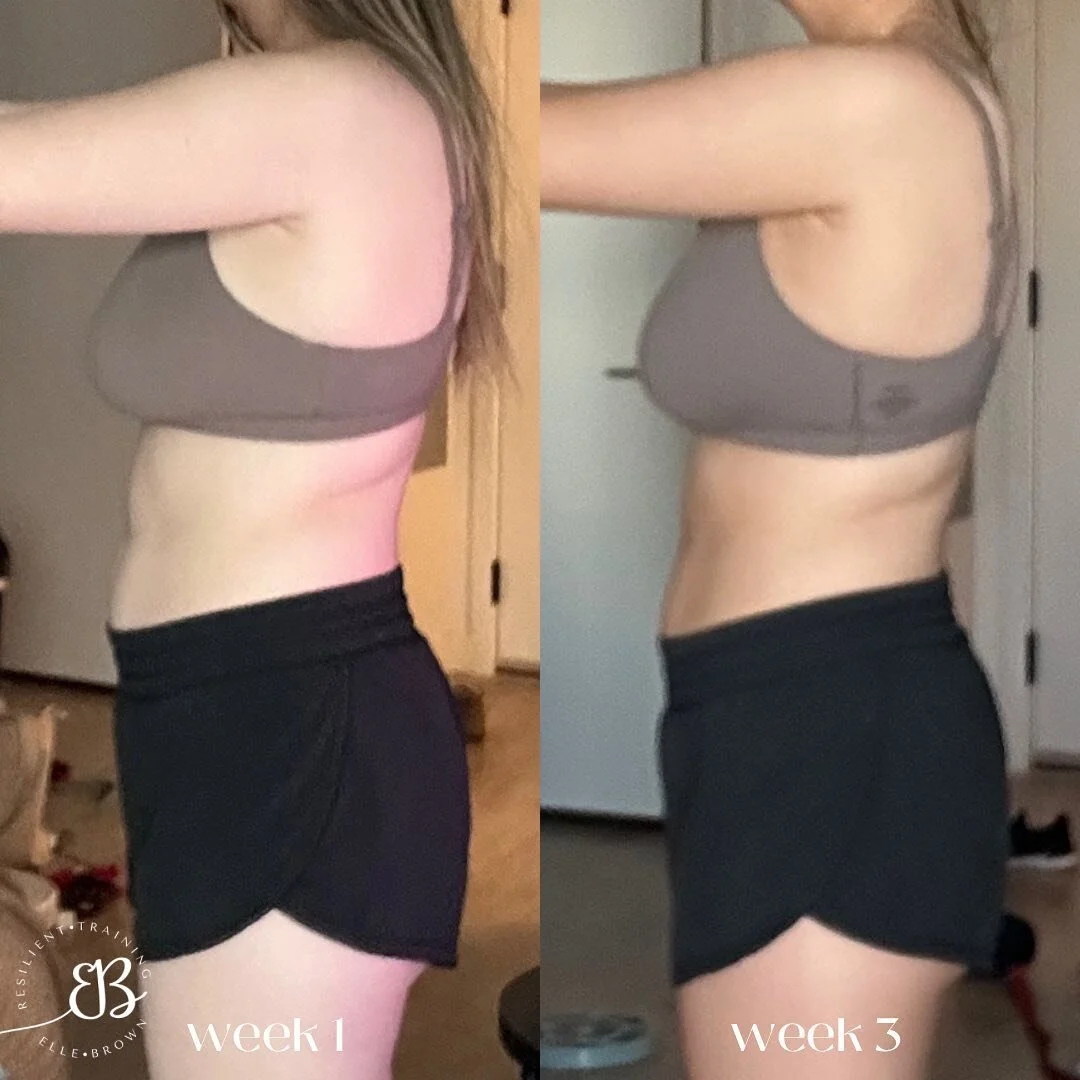 3 week progress ✨

this resilient client is already making great progress in both her nutrition and strength in her lifts 💪🏻

our protocol so far 👇🏻
🏋🏻&zwj;♀️ two 1 hour lifting sessions each week
🍴increasing number of homemade meals &amp; pro