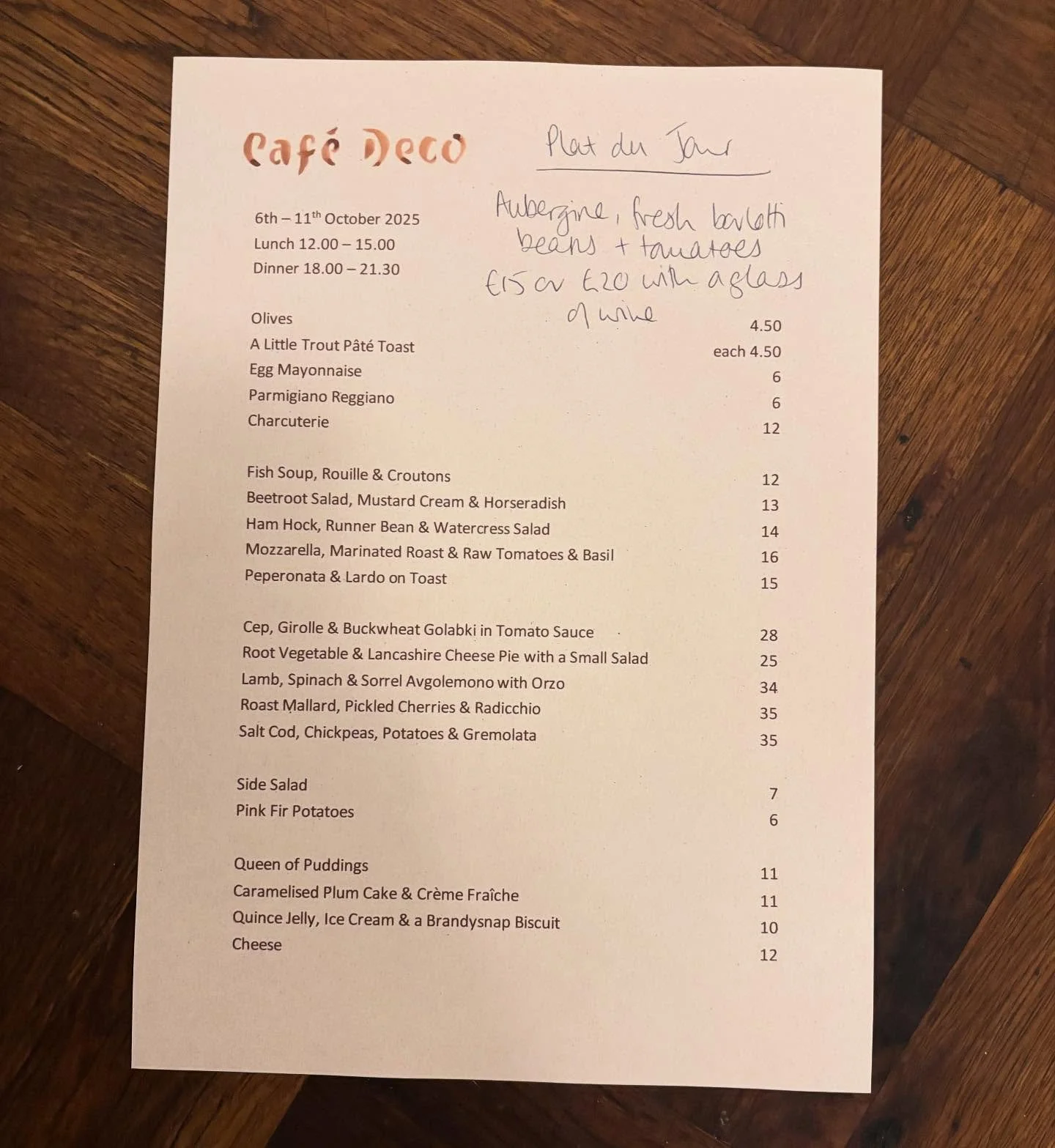 Here is our menu for the coming week. Our suppliers are having a final flush of summer vegetables so we’re taking it while we can! But also very excited to be welcoming in the first root vegetables and what better way to celebrate them than wit