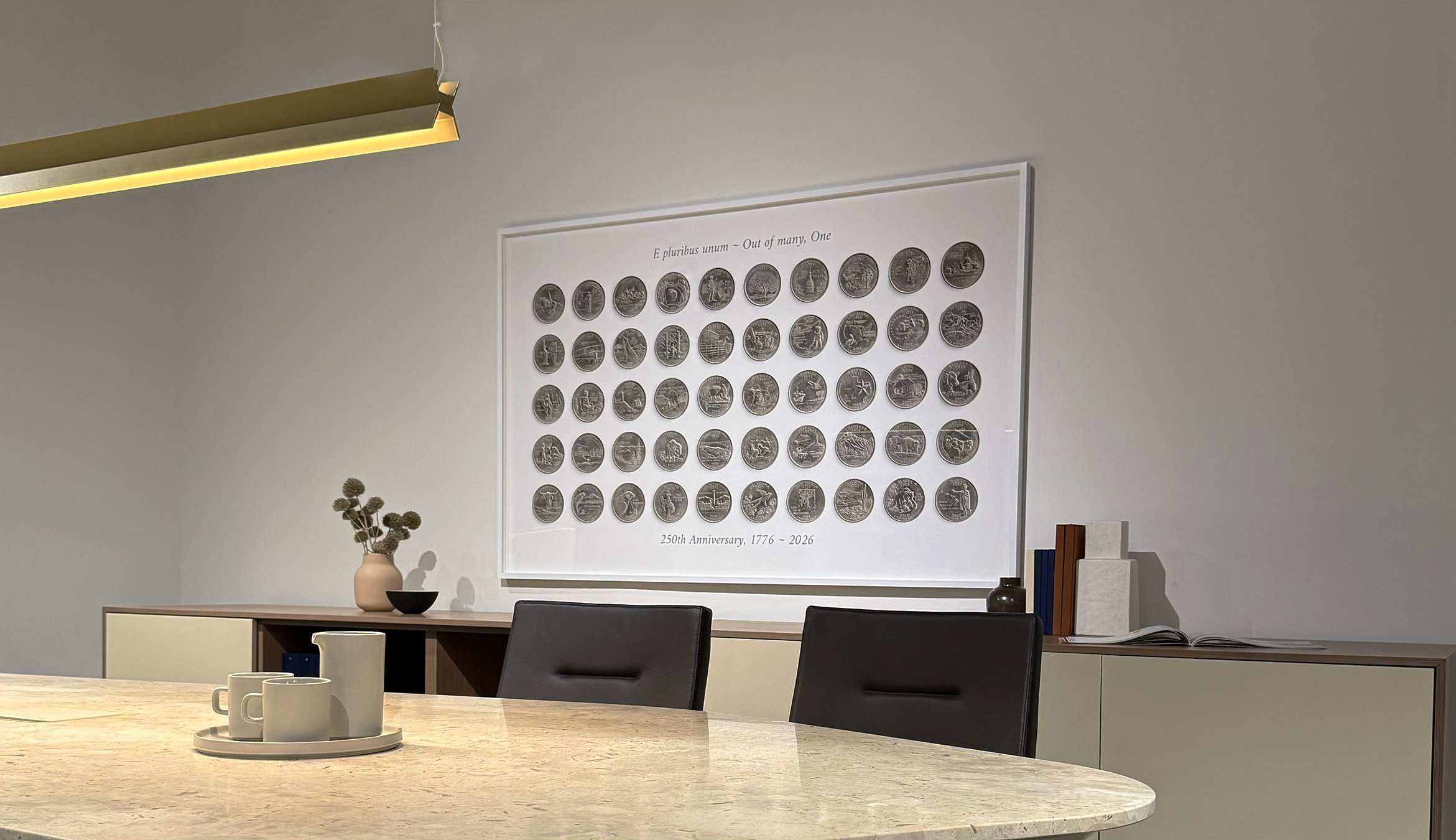 The Statehood Quarters, 250th Anniversary Grid with Type. 43" x 77" 