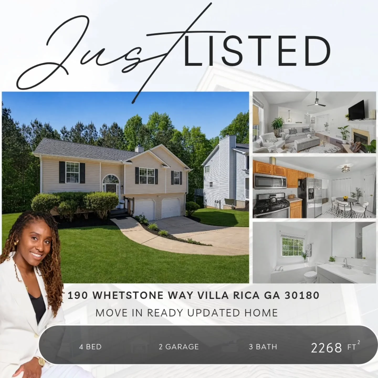 We are LIVE ON THE MARKET!!
190 Whetstone Way Villa Rica GA
4-BEDS
3-BATHS
2,268 SQFT
Updated and move in ready!
Contact me for a private tour, or feel free to join us at our Open House.
SUNDAY APRIL 26TH 2-4PM
.
Exclusively Listed By Atlanta Communi