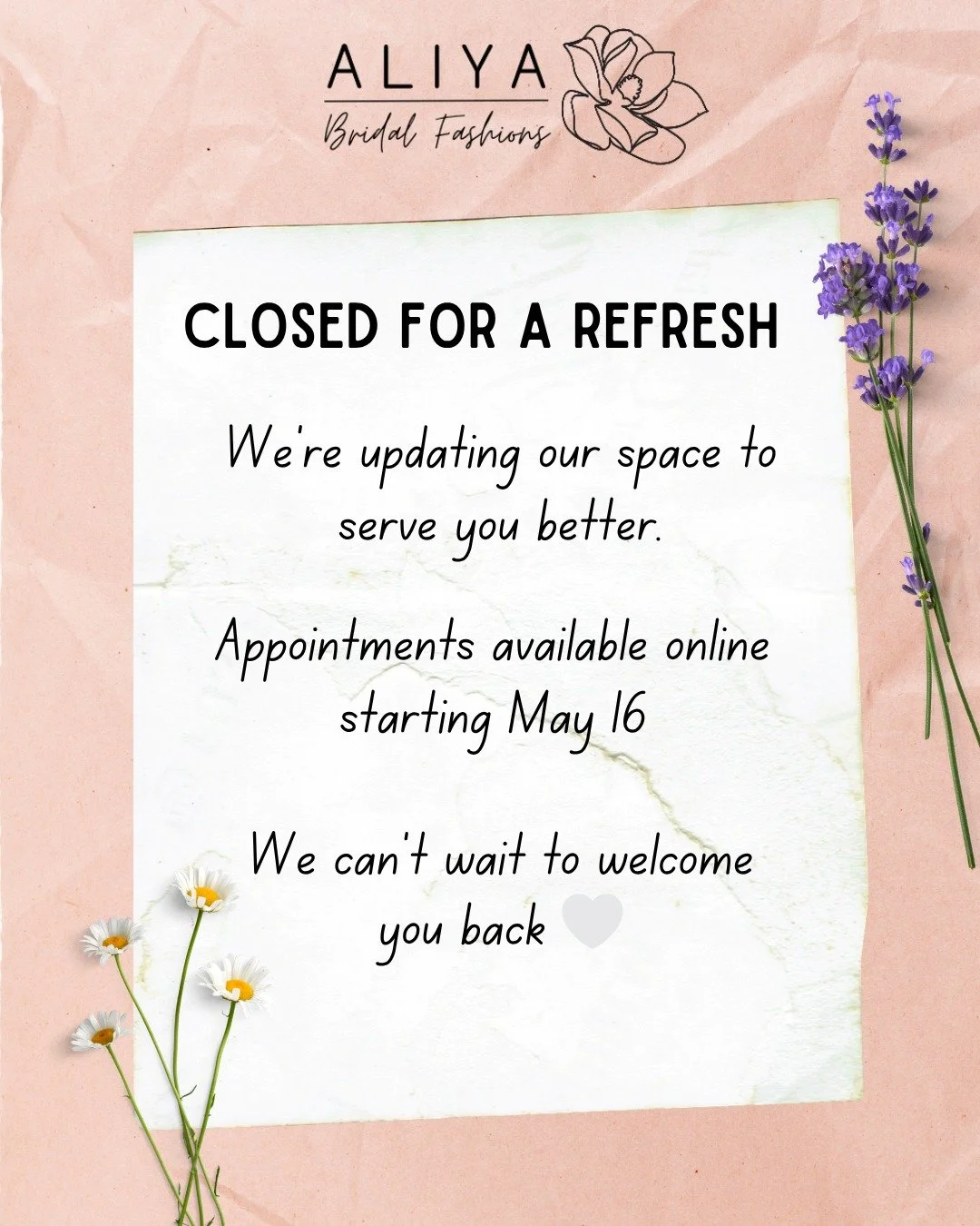 Behind the curtains, we&rsquo;re at work 🤍
We&rsquo;re refreshing our space to create an even more elevated experience.
Until then, explore our styles online and plan your visit.
✨ Appointments open starting May 16
We&rsquo;ll see you very soon! 🌸