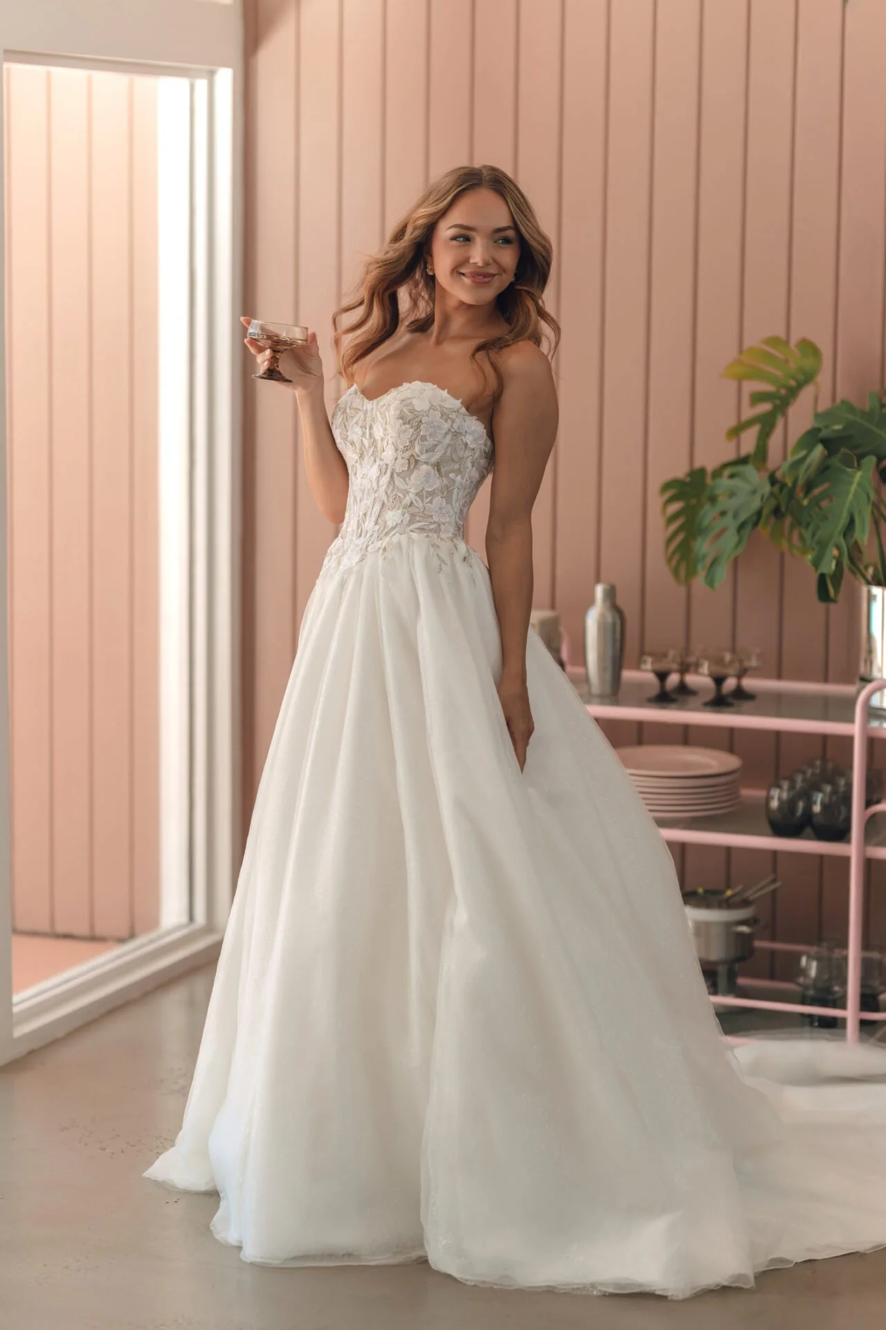 ROMANTIC BALLGOWN WITH SOFT COLORED LACE APPLIQUÉS