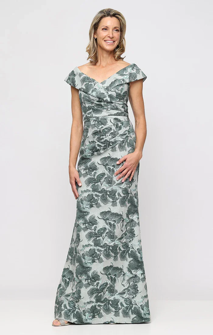 Off-the-Shoulder Floral Jacquard Ballgown