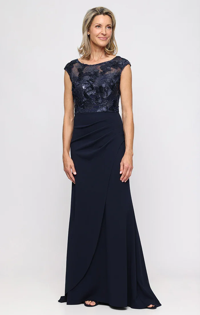 Stretch Crepe Dress with Illusion Neckline