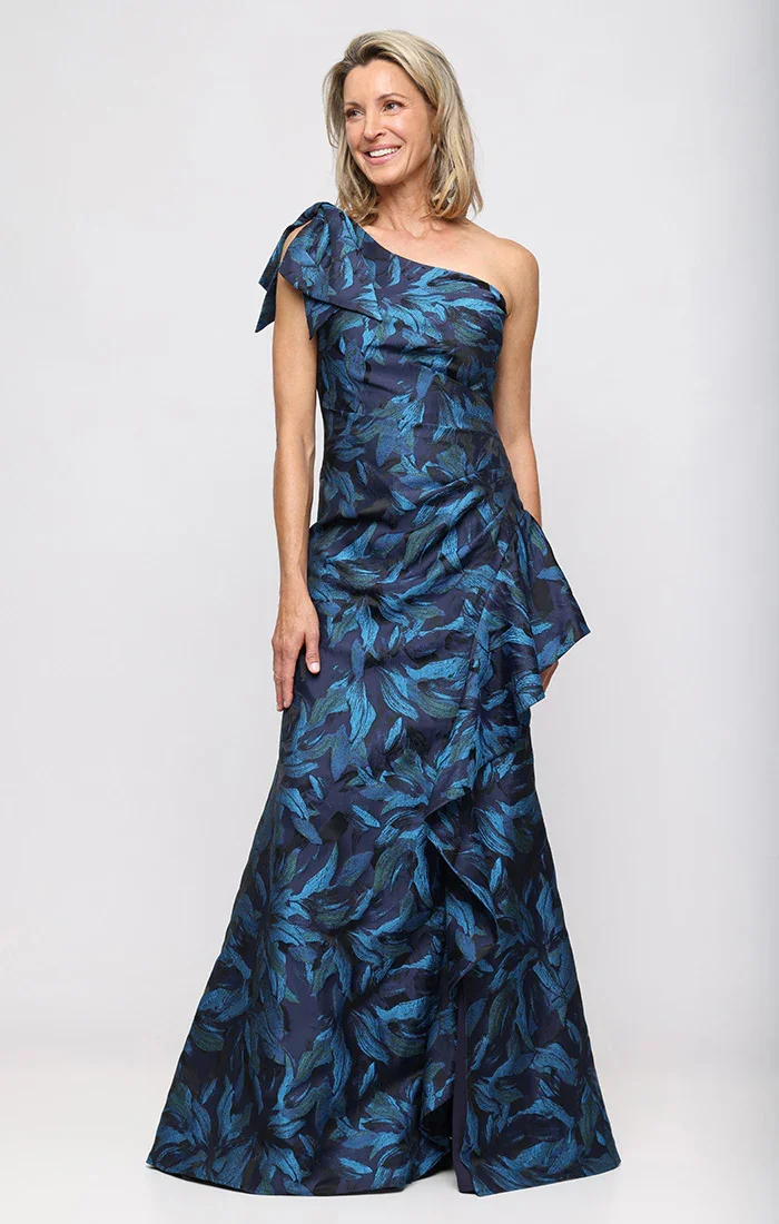 One Shoulder Jacquard Dress with Bow
