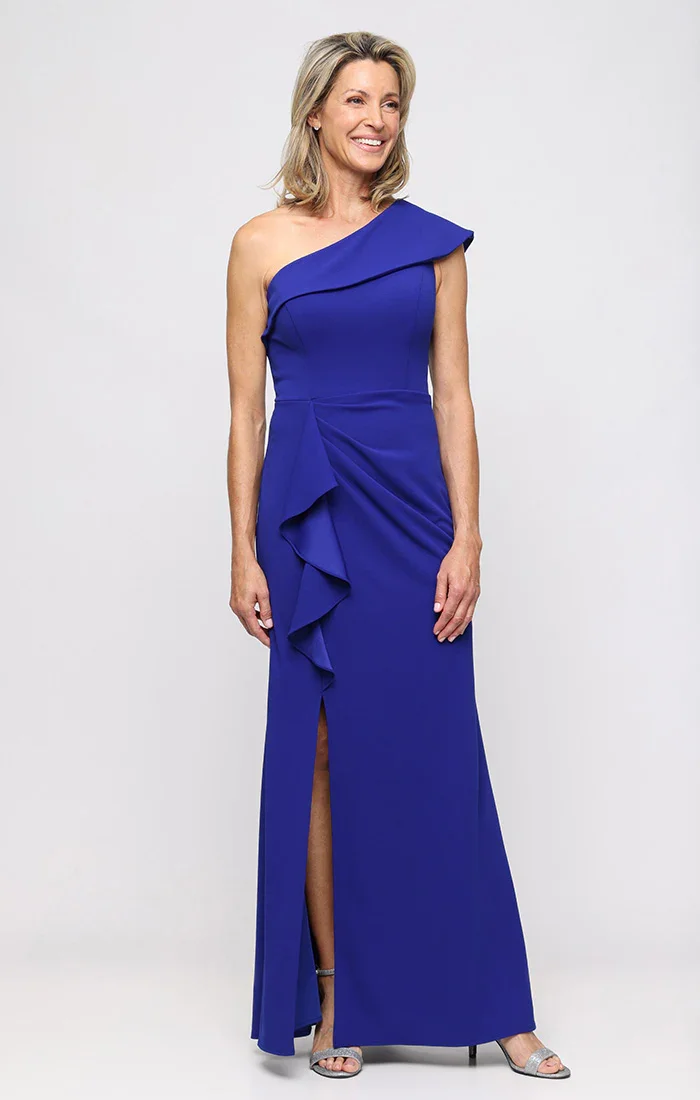 Long Stretch Crepe One Shoulder Dress