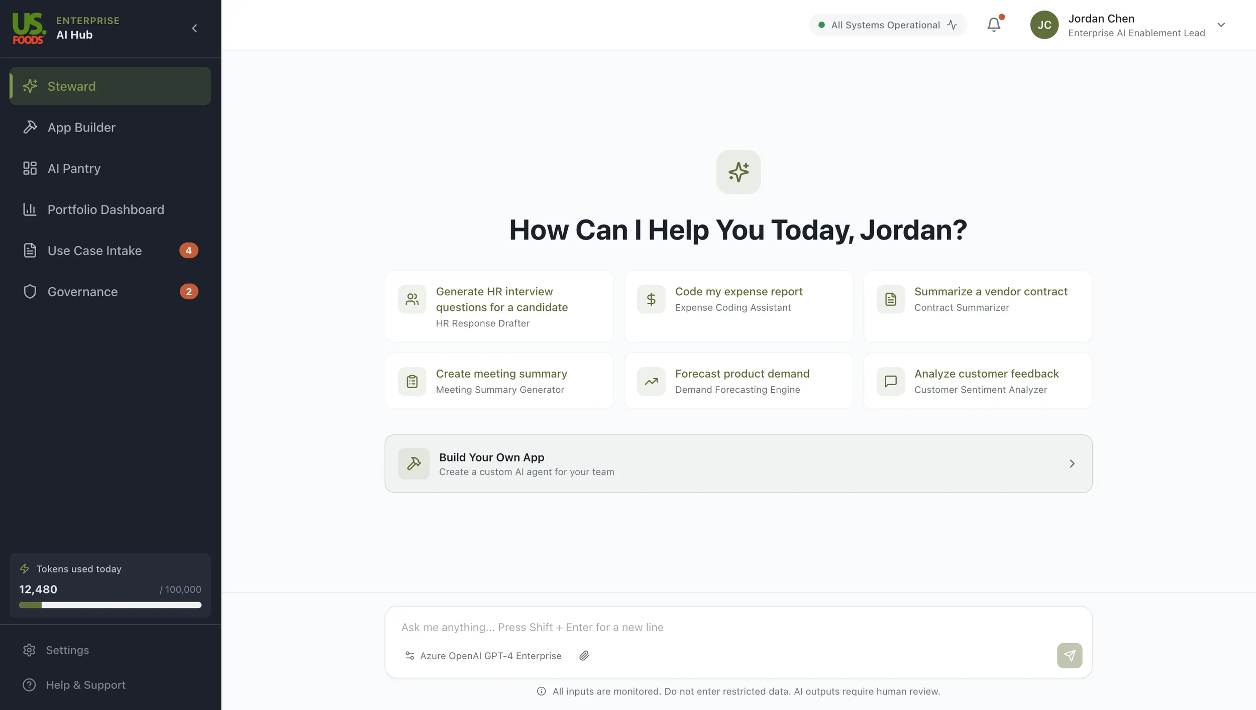 Steward: AI-powered conversational assistant that serves as the primary entry point for discovering tools, asking questions, and launching workflows across the enterprise.
