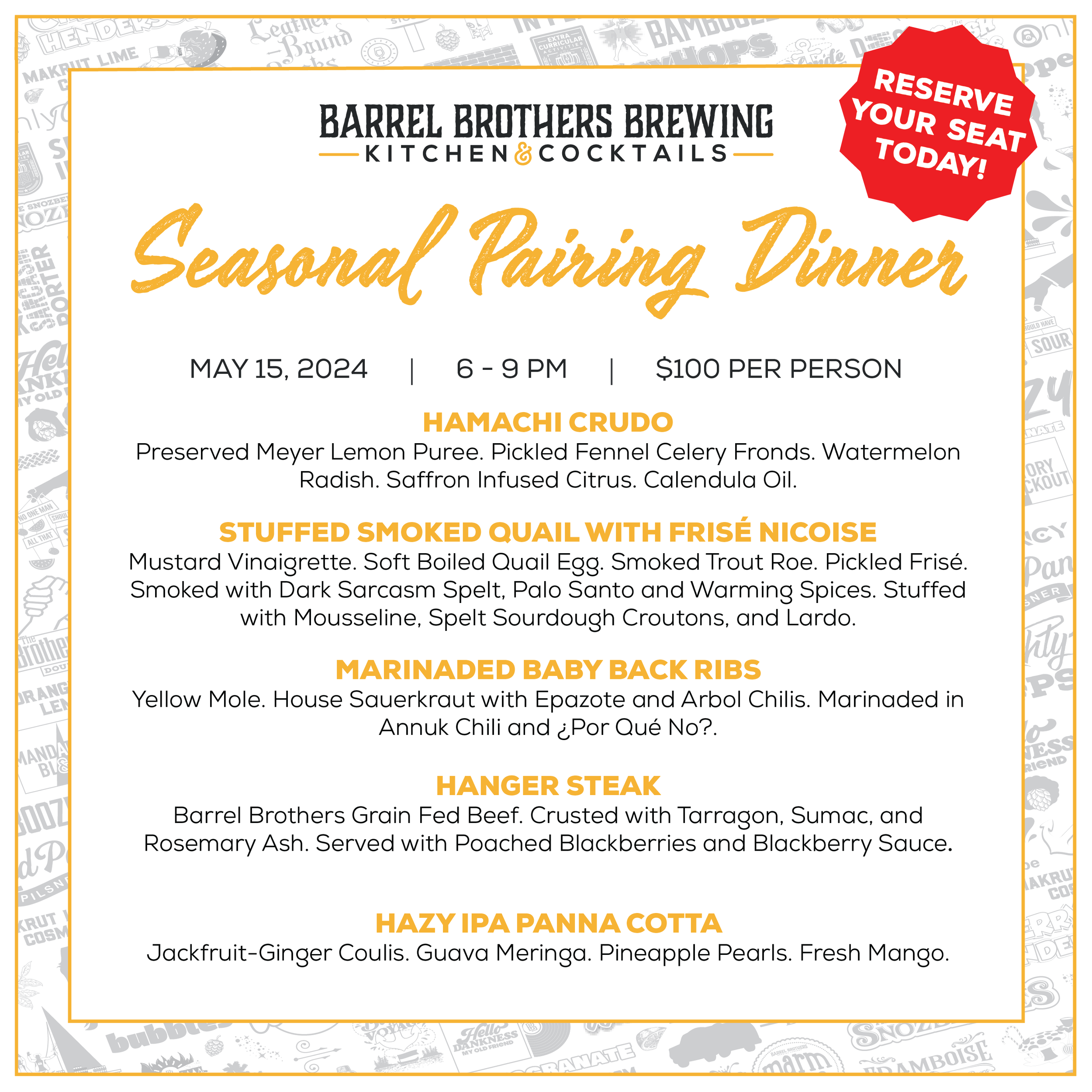 Seasonal Pairings Reservations — Barrel Brothers Brewing Company