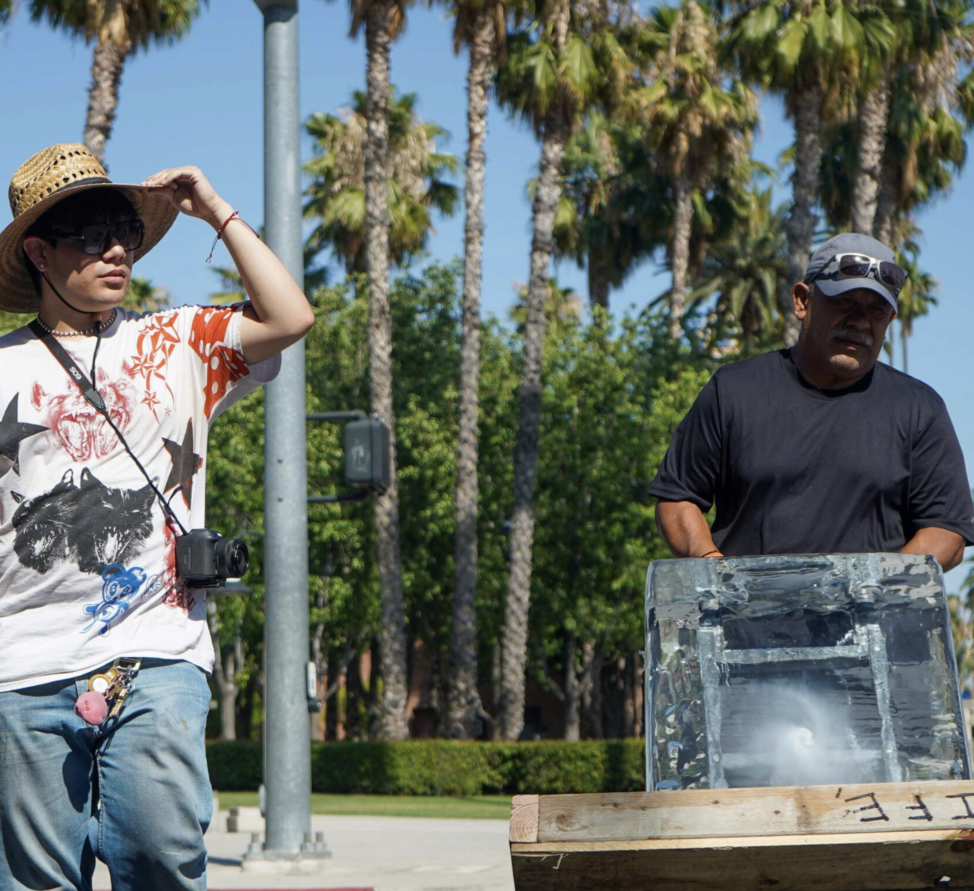 The Chicano artist melting ice blocks in Riverside has a bigger story to tell