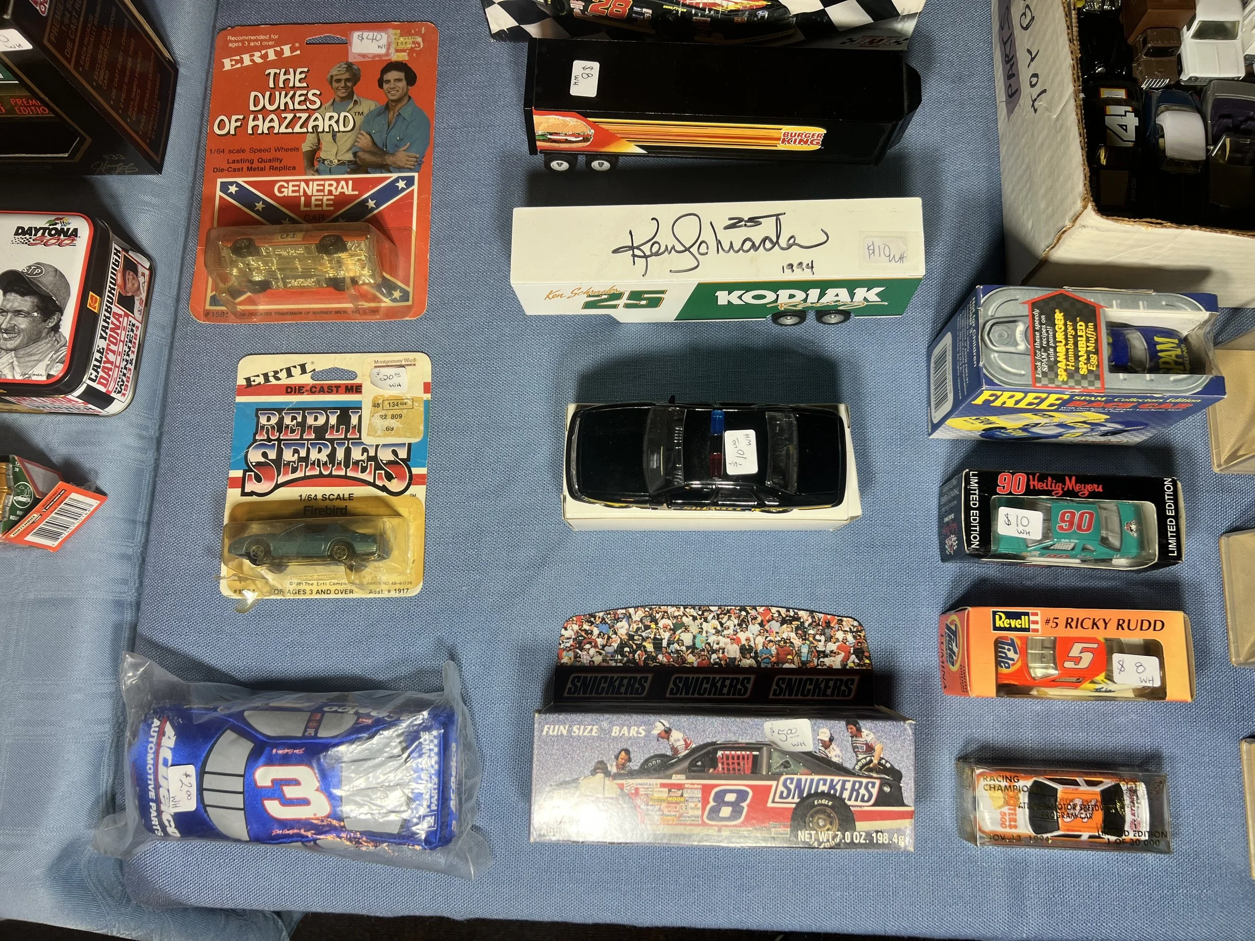"General Lee" Dukes of Hazzard car alongside various NASCAR die-casts
