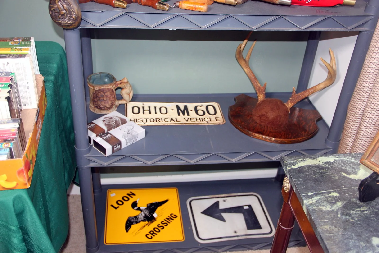 Vintage Ohio License Plate, Deer Antler Mount