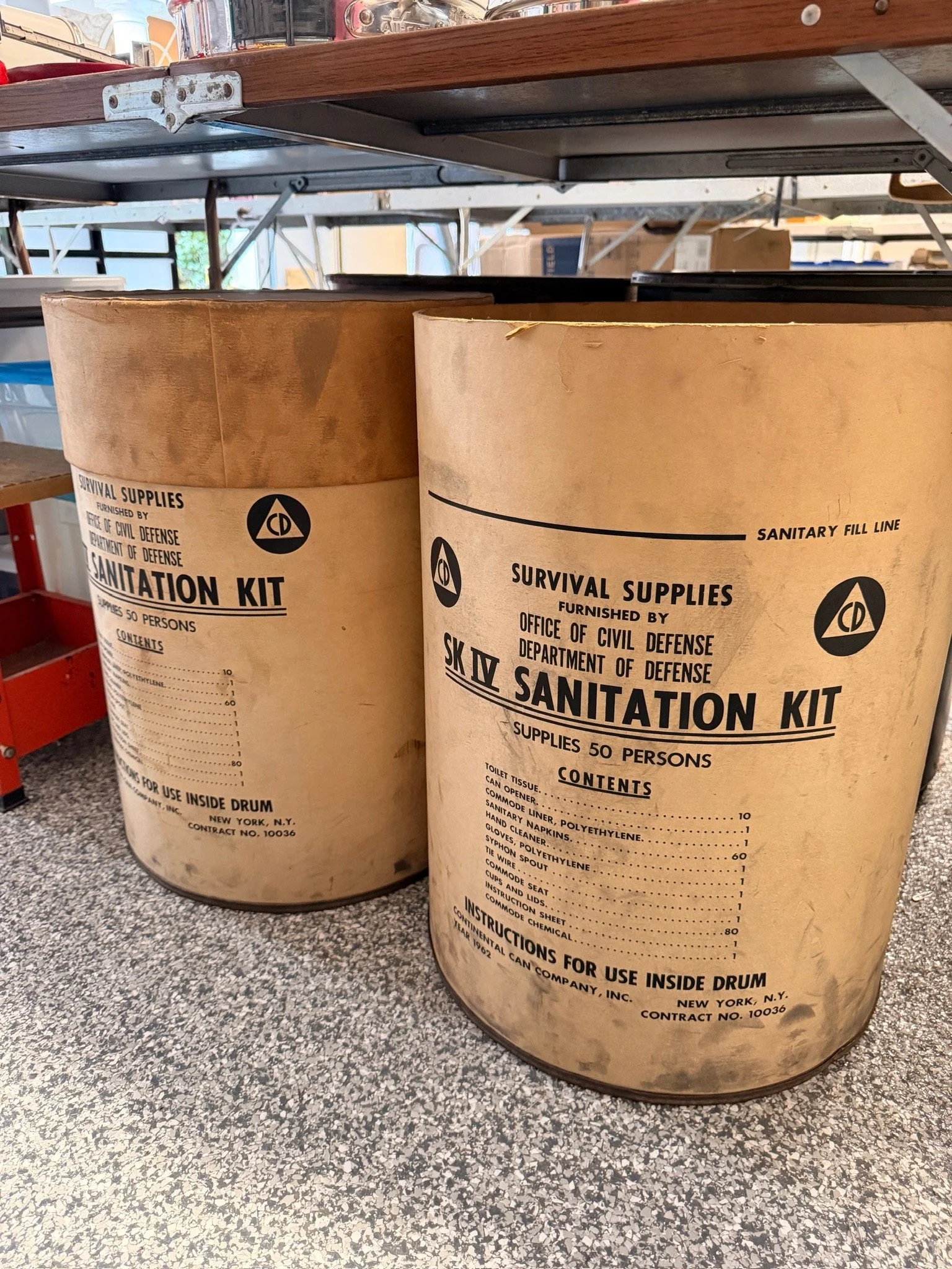 Two vintage Office of Civil Defense survival sanitation kits