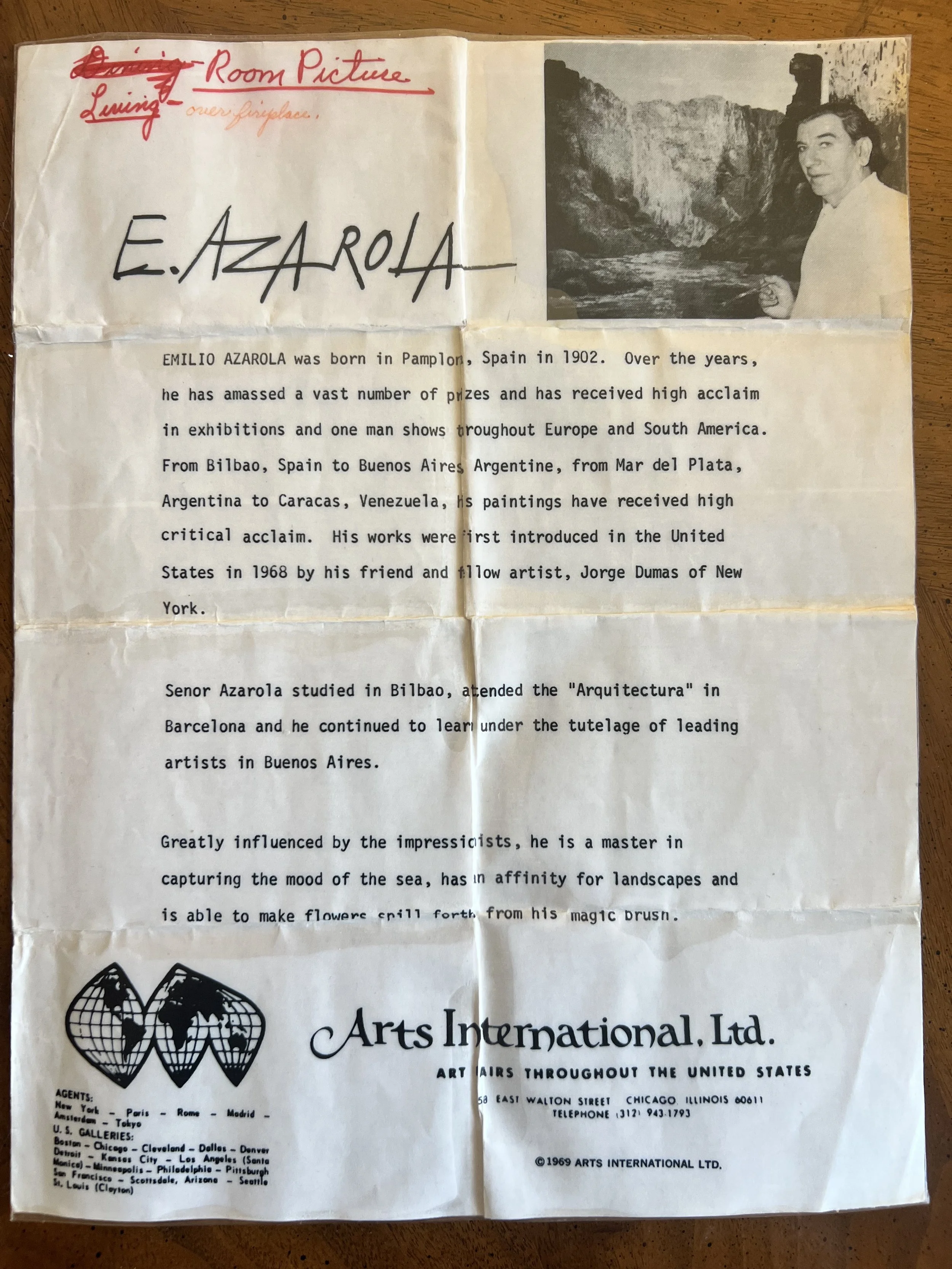 Provenance documentation for the listed Spanish artist Emilio Azarola